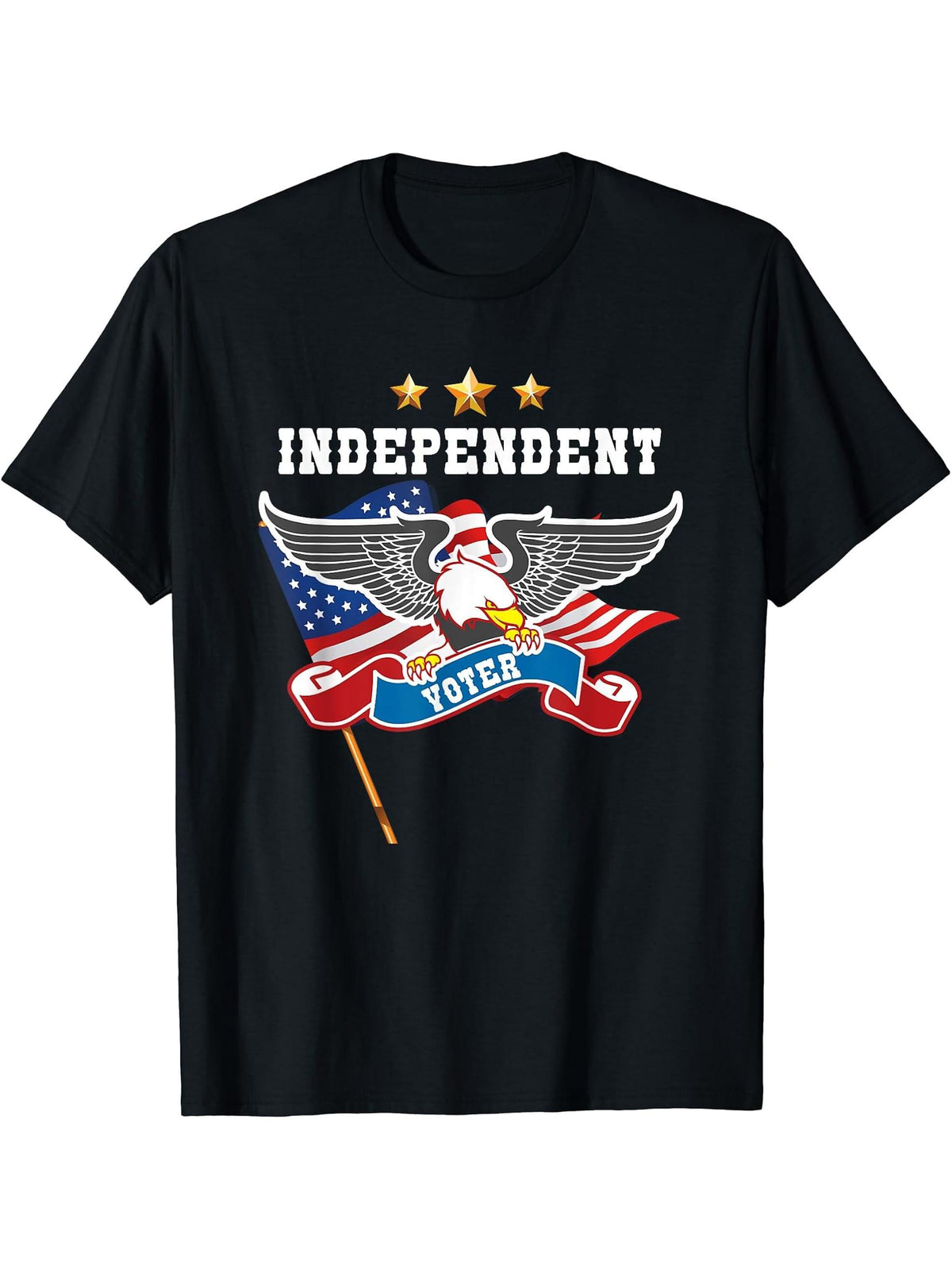 Independent Voter, With Bald Eagle And American Flag T-Shirt 180G 100% Cotton Printed Round Neck Short-Sleeve T-Shirt, Gifts for Men Dad Husband Grandpa, S-XXXL, Black