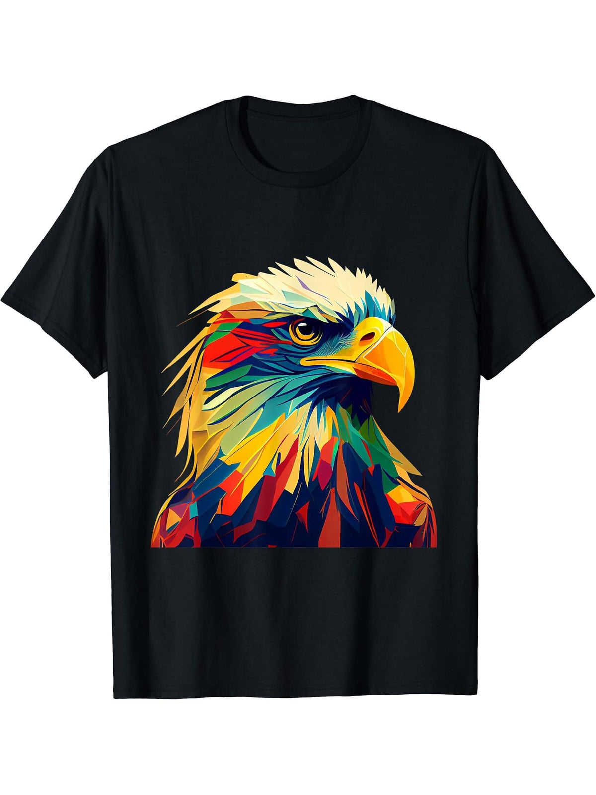American Bald Eagle Design Colorful Pop Art Bald Eagle Lover T-Shirt 180G 100% Cotton Printed Round Neck Short-Sleeve T-Shirt, Gifts for Men Dad Husband Grandpa, S-XXXL, Black