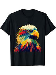 American Bald Eagle Design Colorful Pop Art Bald Eagle Lover T-Shirt 180G 100% Cotton Printed Round Neck Short-Sleeve T-Shirt, Gifts for Men Dad Husband Grandpa, S-XXXL, Black