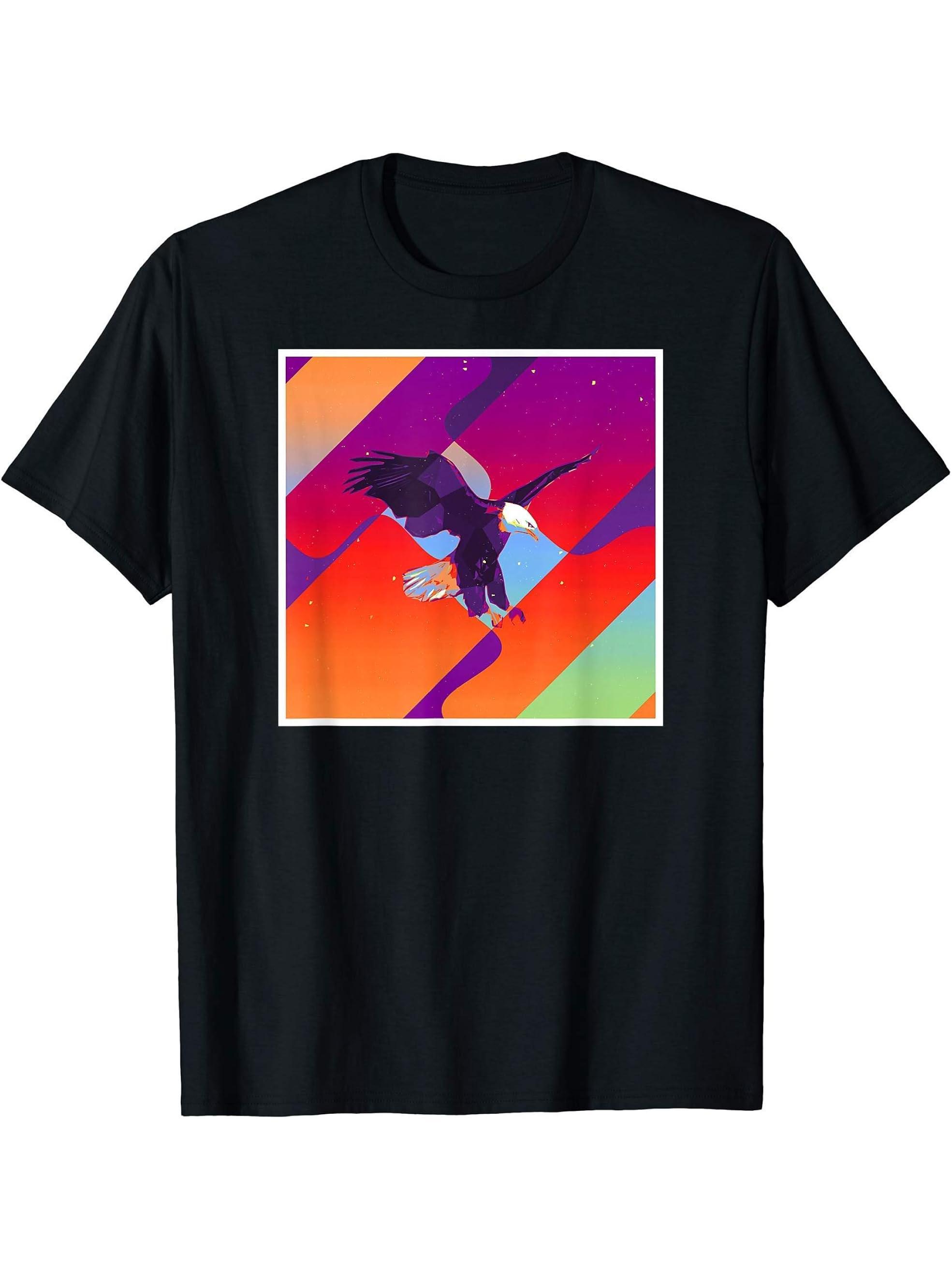 Retro Vintage Aesthetic Bald Eagle T-Shirt 180G 100% Cotton Printed Round Neck Short-Sleeve T-Shirt, Gifts for Men Dad Husband Grandpa, S-XXXL, Black