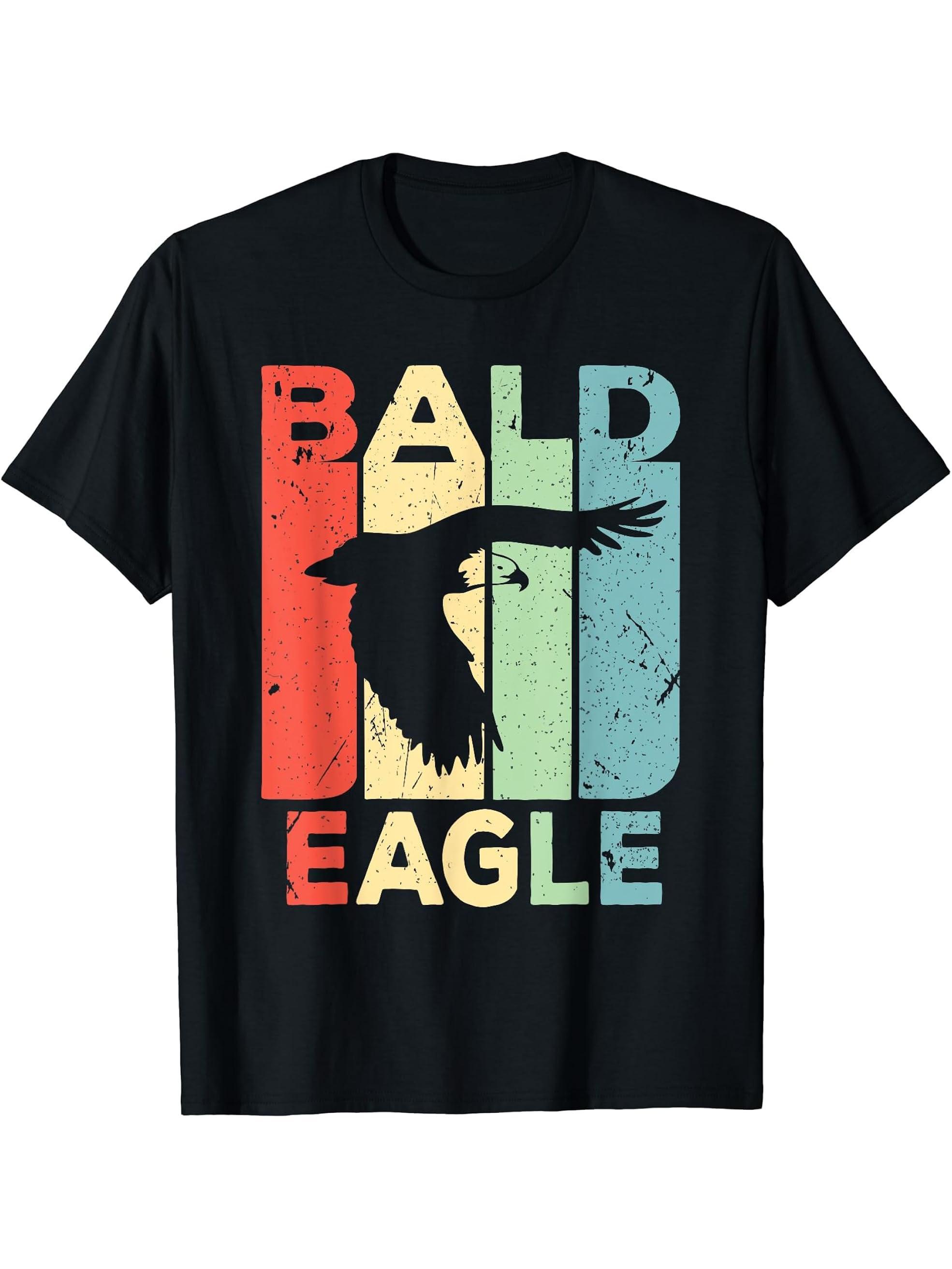 Bald Eagle Retro Vintage Unisex T-Shirt 180G 100% Cotton Printed Round Neck Short-Sleeve T-Shirt, Gifts for Men Dad Husband Grandpa, S-XXXL, Black