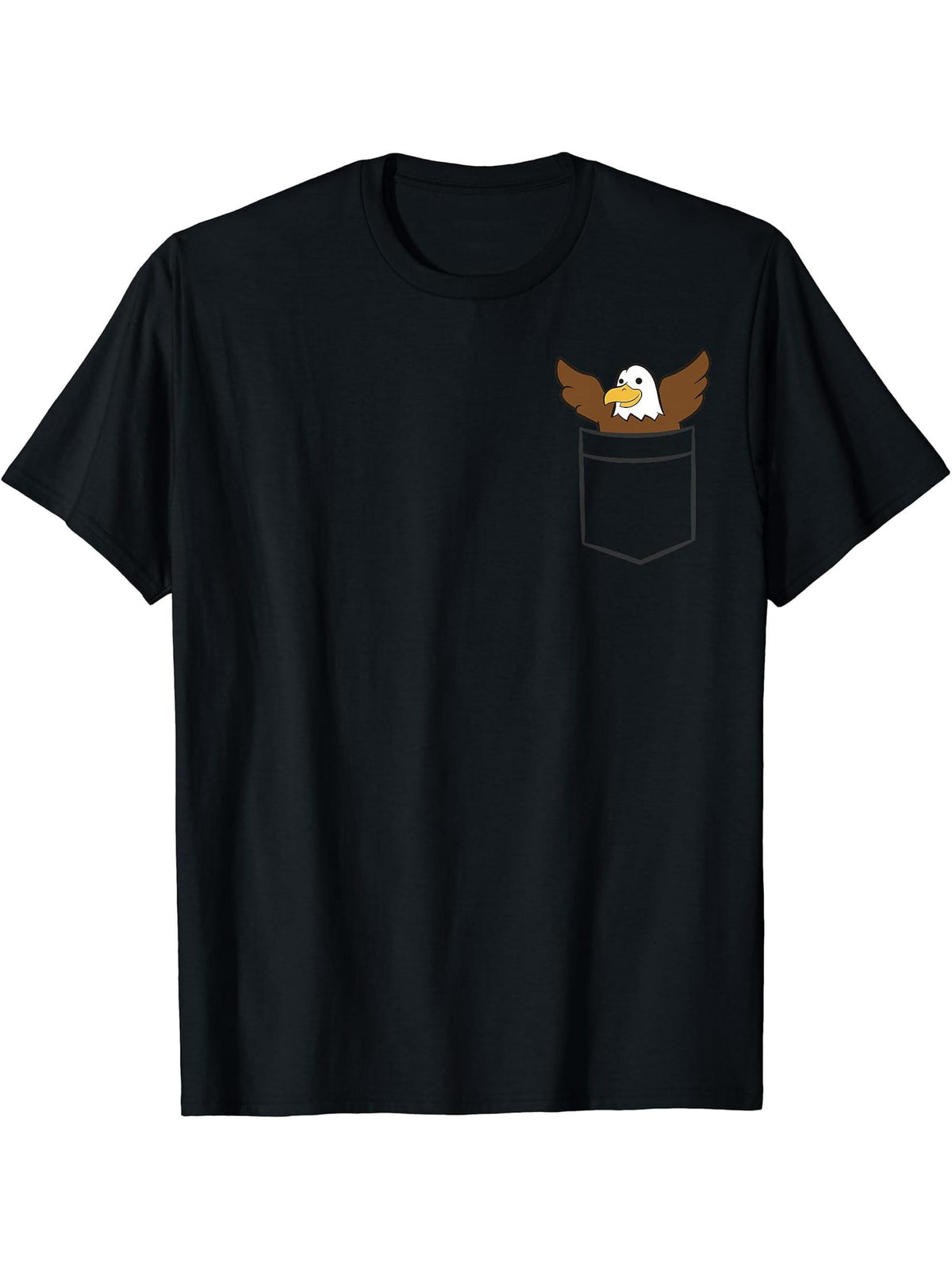 Cute Bald Eagle In A Pocket American Bald Eagle T-Shirt 180G 100% Cotton Printed Round Neck Short-Sleeve T-Shirt, Gifts for Men Dad Husband Grandpa, S-XXXL, Black