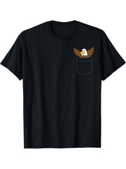 Cute Bald Eagle In A Pocket American Bald Eagle T-Shirt 180G 100% Cotton Printed Round Neck Short-Sleeve T-Shirt, Gifts for Men Dad Husband Grandpa, S-XXXL, Black
