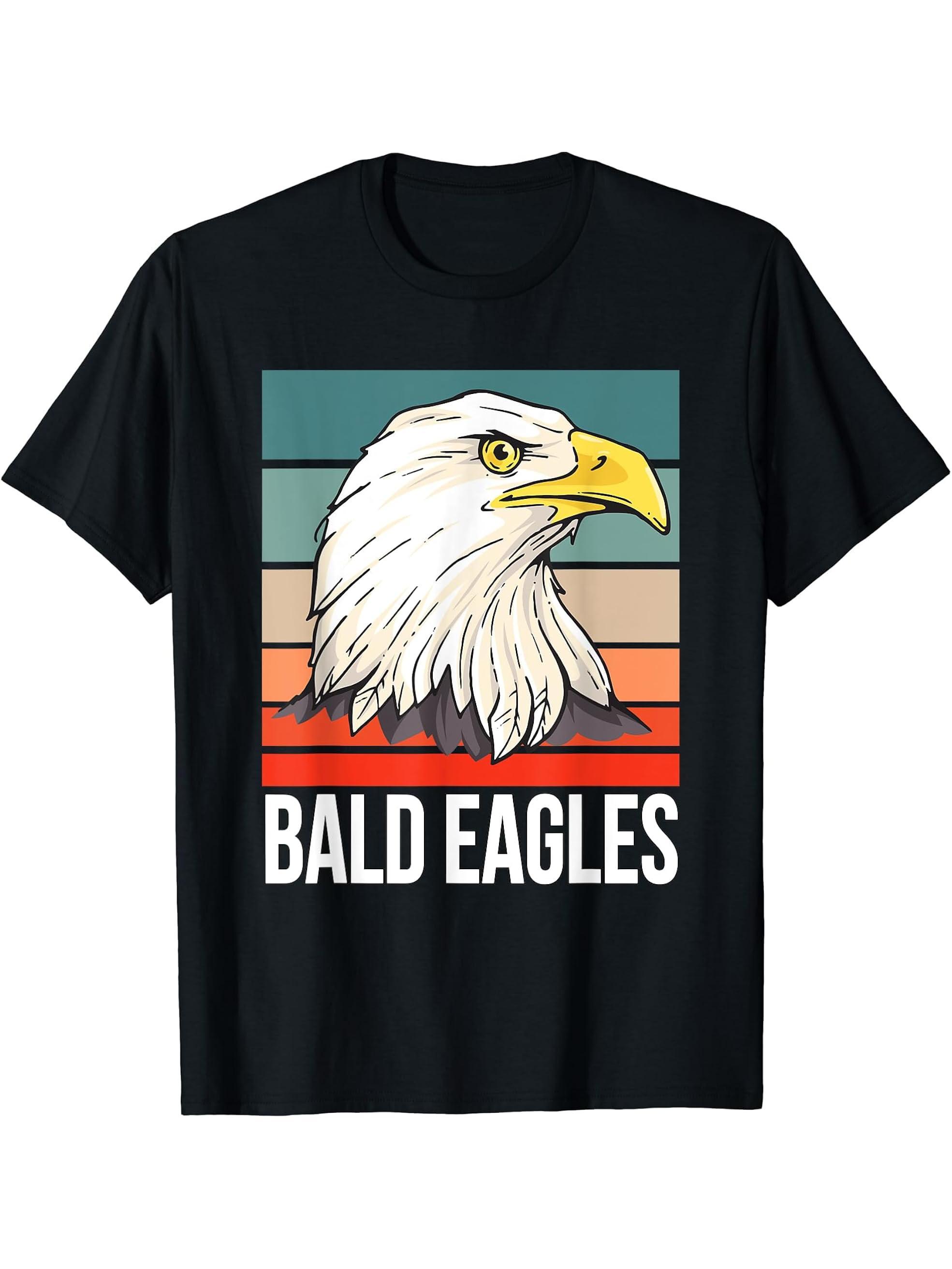 Retro Bald Eagle Lover Design Eagle Vintage Bald Eagle T-Shirt 180G 100% Cotton Printed Round Neck Short-Sleeve T-Shirt, Gifts for Men Dad Husband Grandpa, S-XXXL, Black