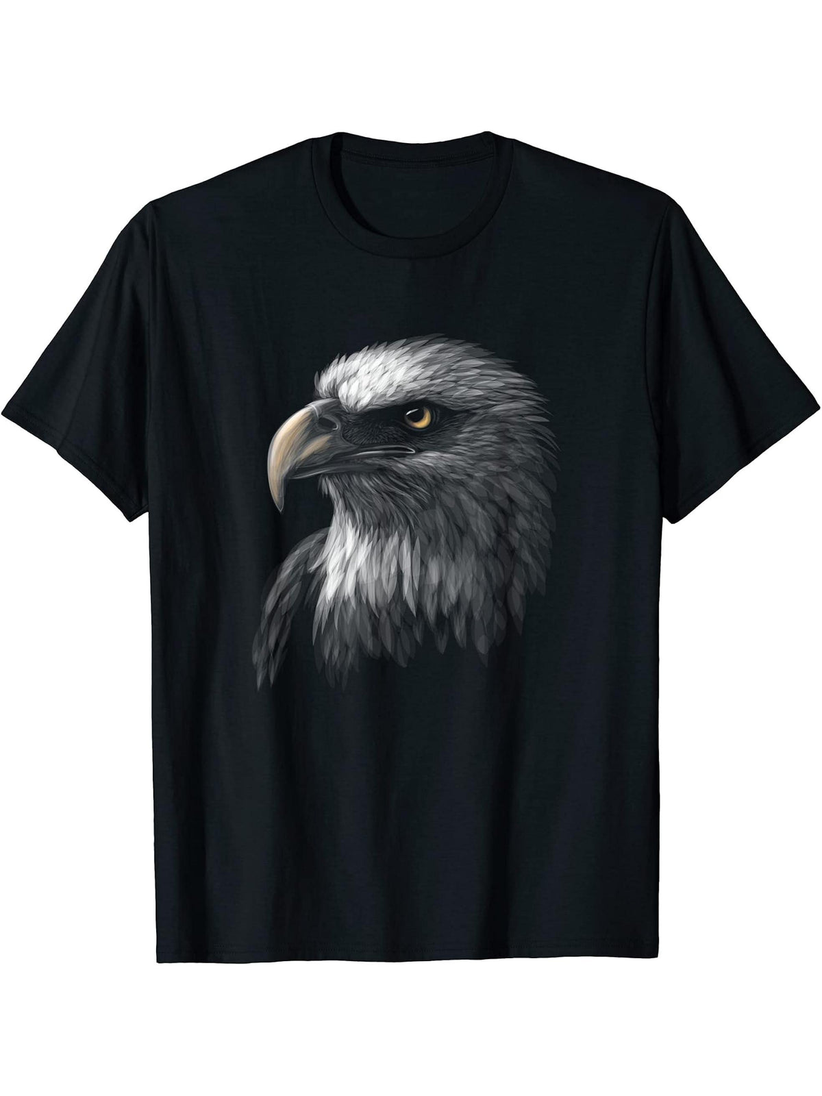 American Bald Eagle Face T-Shirt 180G 100% Cotton Printed Round Neck Short-Sleeve T-Shirt, Gifts for Men Dad Husband Grandpa, S-XXXL, Black
