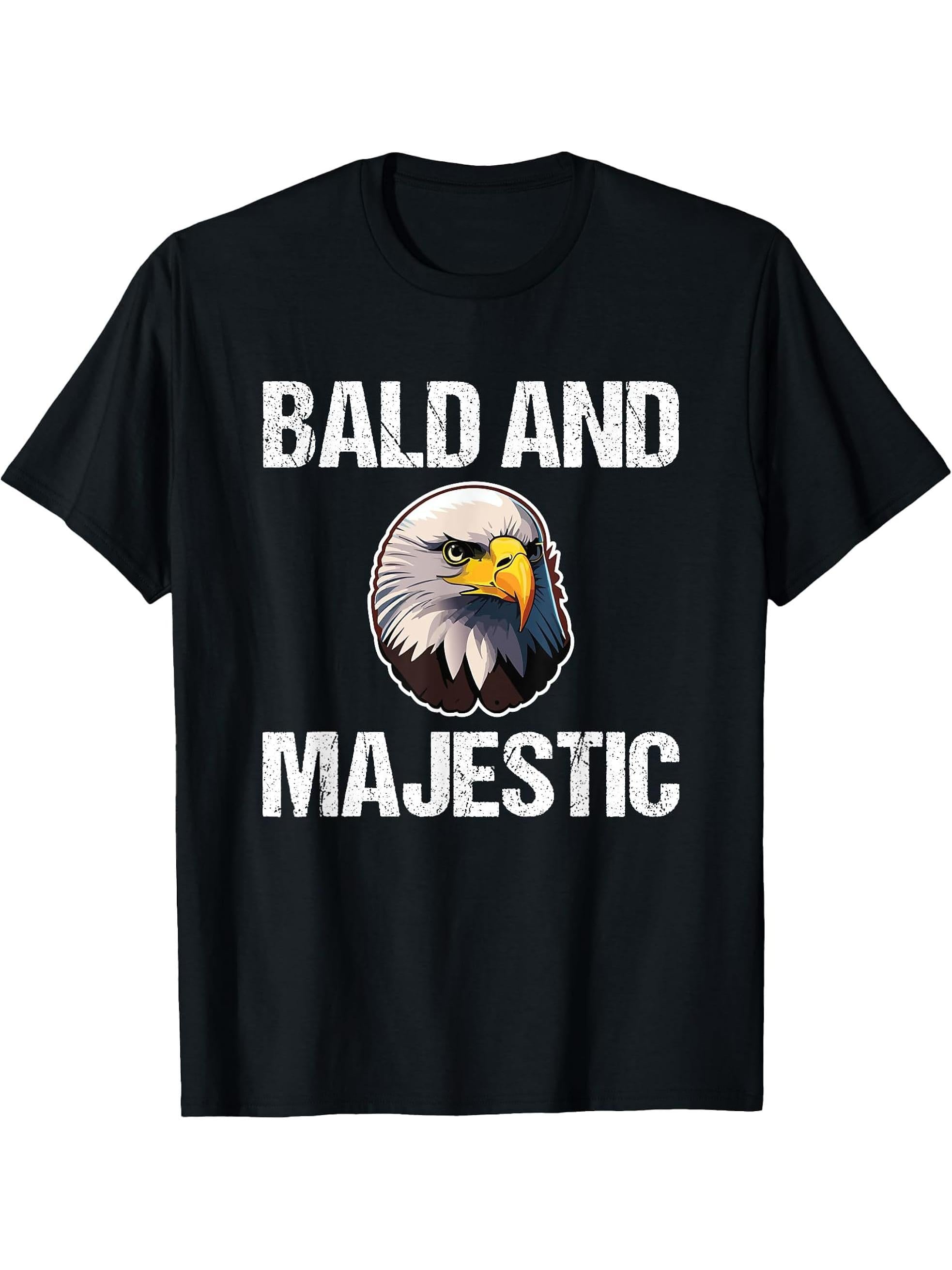 Bald & Majestic - Funny Bald Eagle Dad Husband Grandpa Bald T-Shirt 180G 100% Cotton Printed Round Neck Short-Sleeve T-Shirt, Gifts for Men Dad Husband Grandpa, S-XXXL, Black