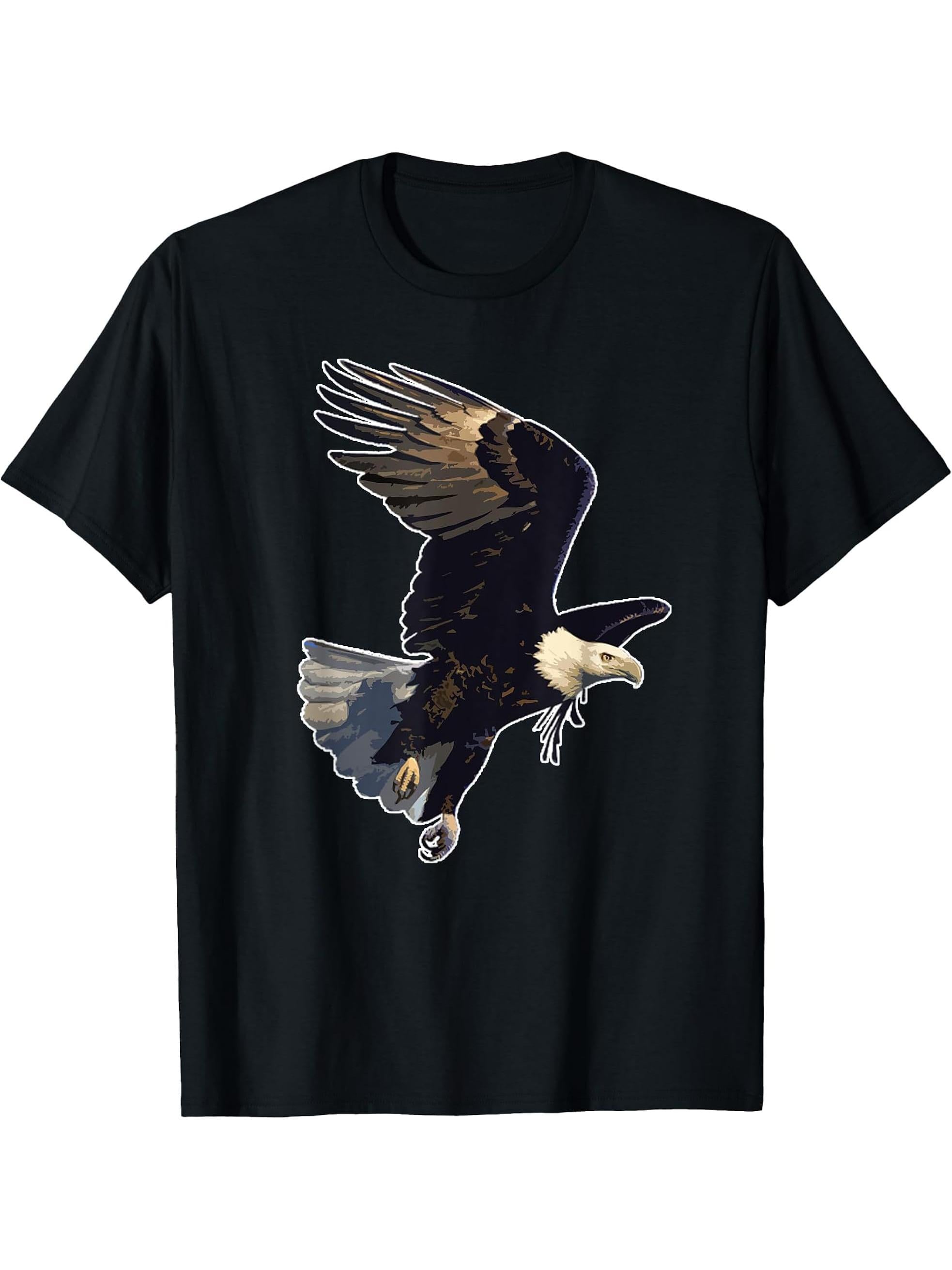 Majestic Flying American Bald Eagle T-Shirt 180G 100% Cotton Printed Round Neck Short-Sleeve T-Shirt, Gifts for Men Dad Husband Grandpa, S-XXXL, Black