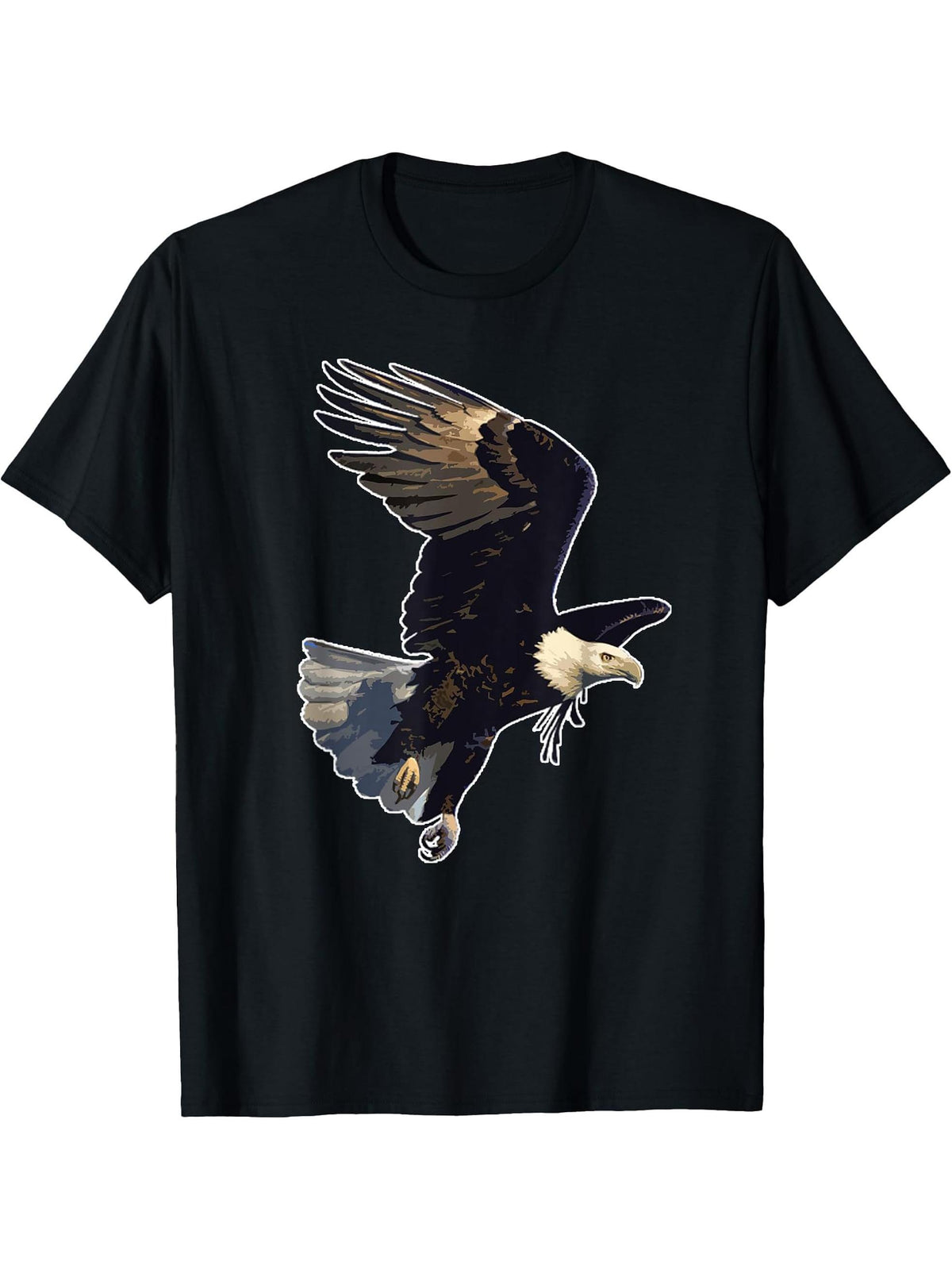 Majestic Flying American Bald Eagle T-Shirt 180G 100% Cotton Printed Round Neck Short-Sleeve T-Shirt, Gifts for Men Dad Husband Grandpa, S-XXXL, Black
