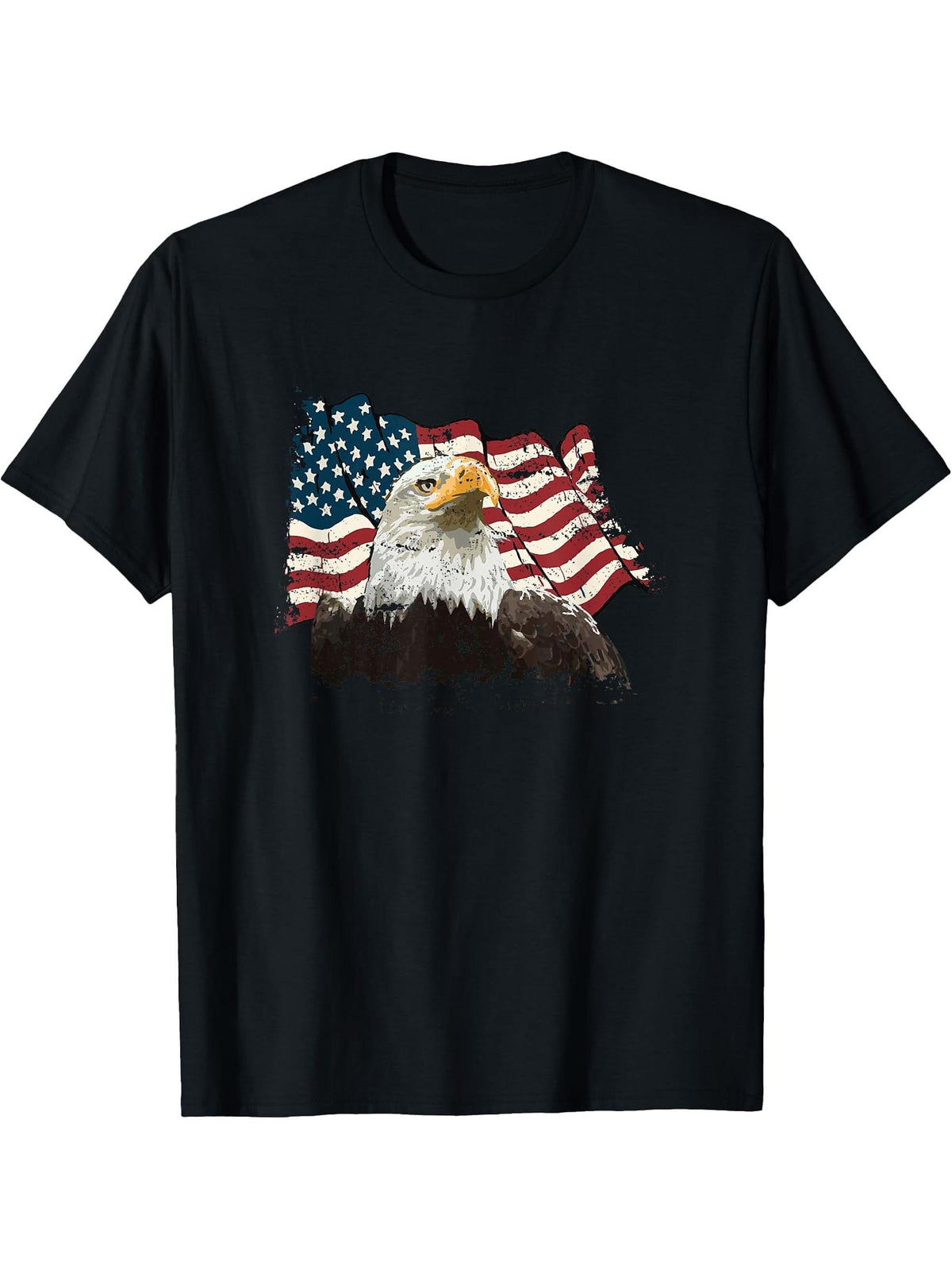 Vintage American Bald Eagle Flag American Bald Eagle T-Shirt 180G 100% Cotton Printed Round Neck Short-Sleeve T-Shirt, Gifts for Men Dad Husband Grandpa, S-XXXL, Black