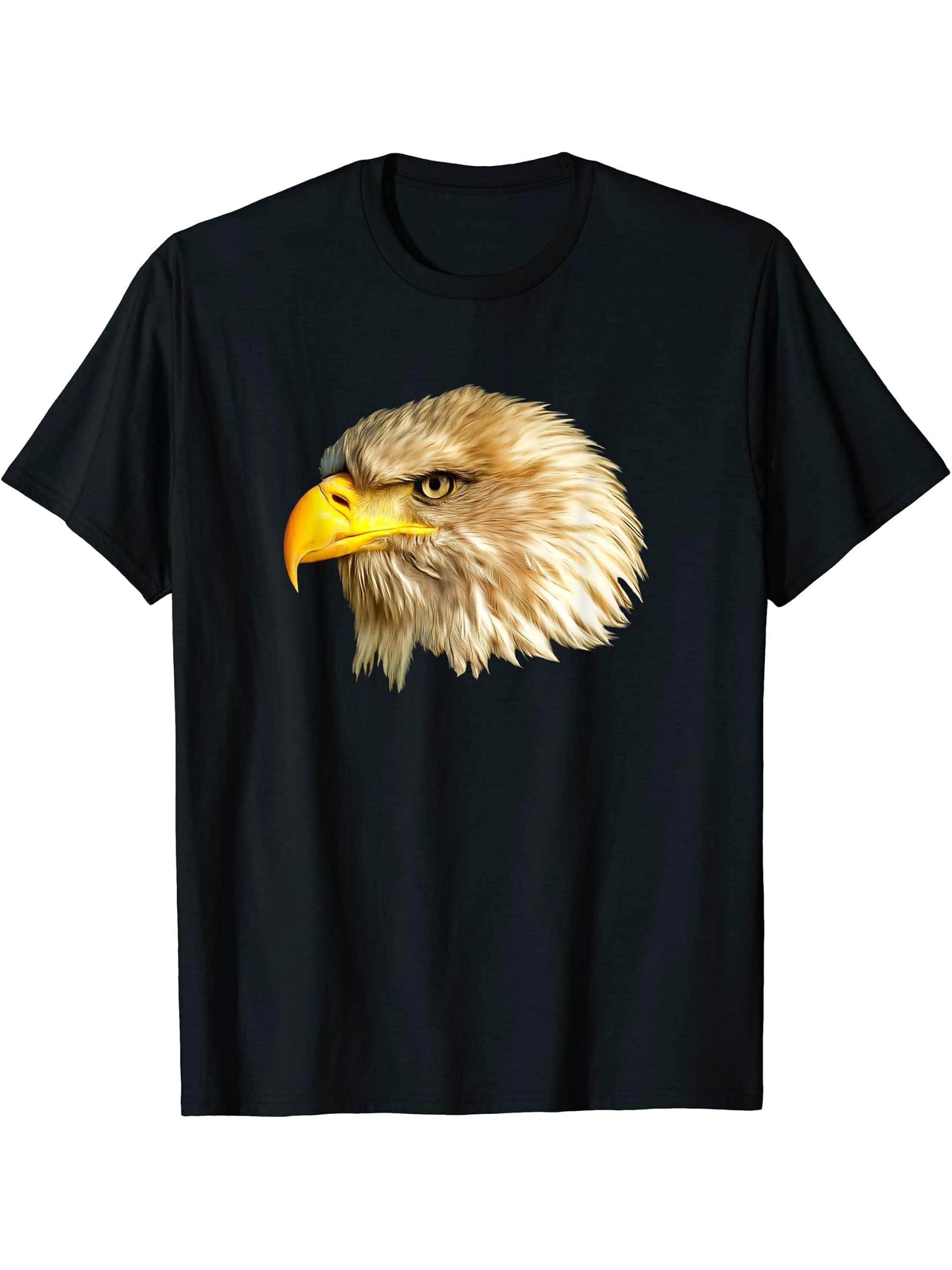 Bald eagle cool eagle head T-Shirt 180G 100% Cotton Printed Round Neck Short-Sleeve T-Shirt, Gifts for Men Dad Husband Grandpa, S-XXXL, Black