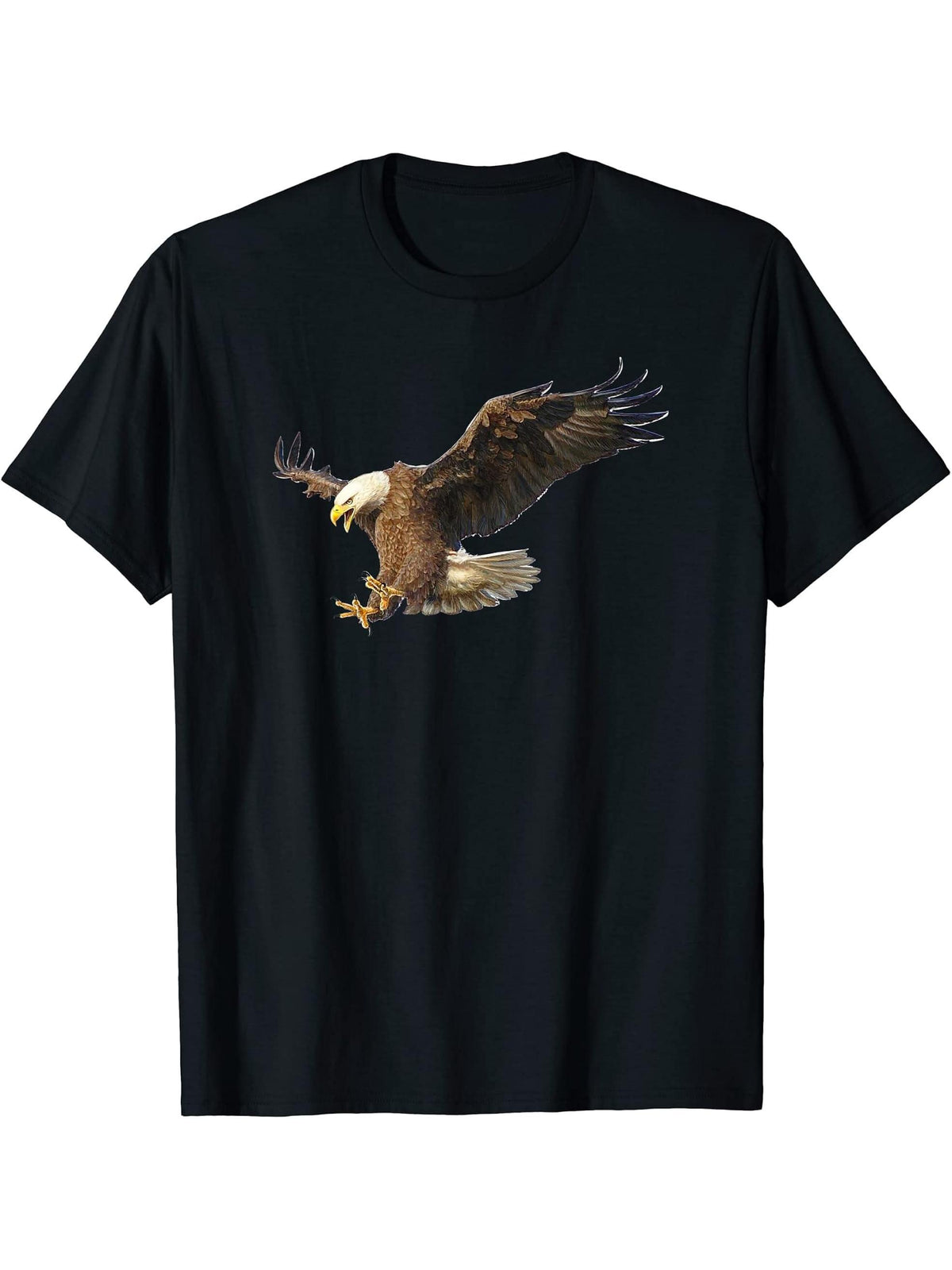 Majestic Flying American Bald Eagle Photo T-Shirt 180G 100% Cotton Printed Round Neck Short-Sleeve T-Shirt, Gifts for Men Dad Husband Grandpa, S-XXXL, Black