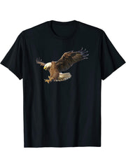 Majestic Flying American Bald Eagle Photo T-Shirt 180G 100% Cotton Printed Round Neck Short-Sleeve T-Shirt, Gifts for Men Dad Husband Grandpa, S-XXXL, Black