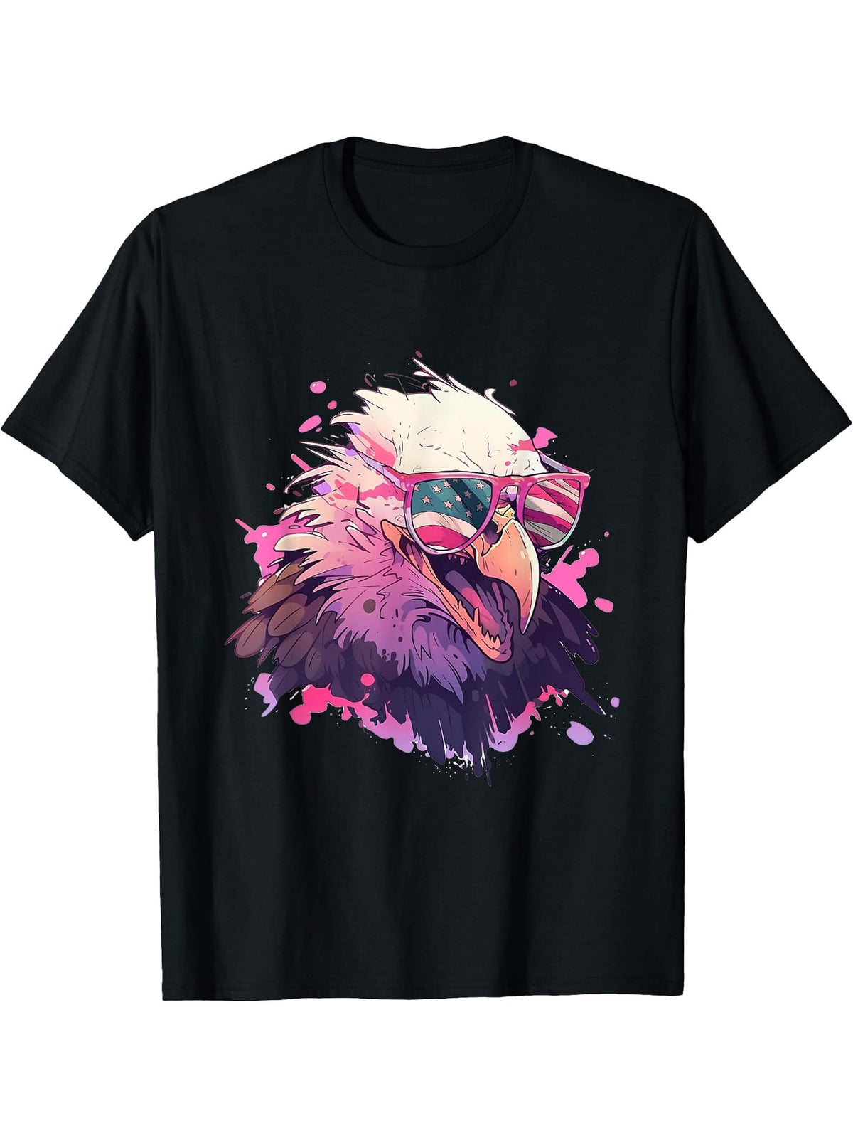 American Bald Eagle USA Flag Colors July 4th Graphic T-Shirt 180G 100% Cotton Printed Round Neck Short-Sleeve T-Shirt, Gifts for Men Dad Husband Grandpa, S-XXXL, Black
