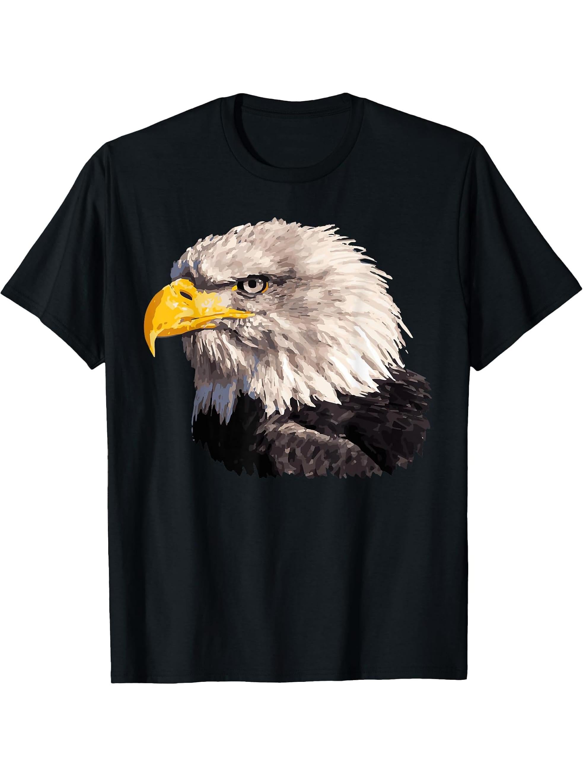 American Bald Eagle Gift Idea - Bald Eagle T-Shirt 180G 100% Cotton Printed Round Neck Short-Sleeve T-Shirt, Gifts for Men Dad Husband Grandpa, S-XXXL, Black