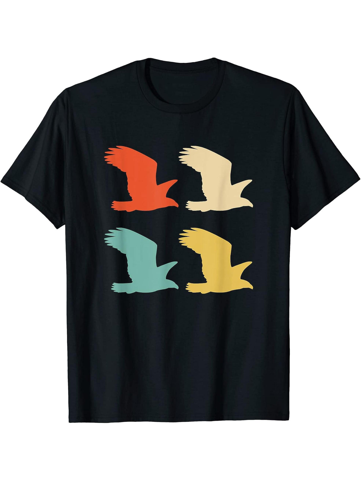 Retro Colors Bald Eagle Gift Bald Eagle T-Shirt 180G 100% Cotton Printed Round Neck Short-Sleeve T-Shirt, Gifts for Men Dad Husband Grandpa, S-XXXL, Black