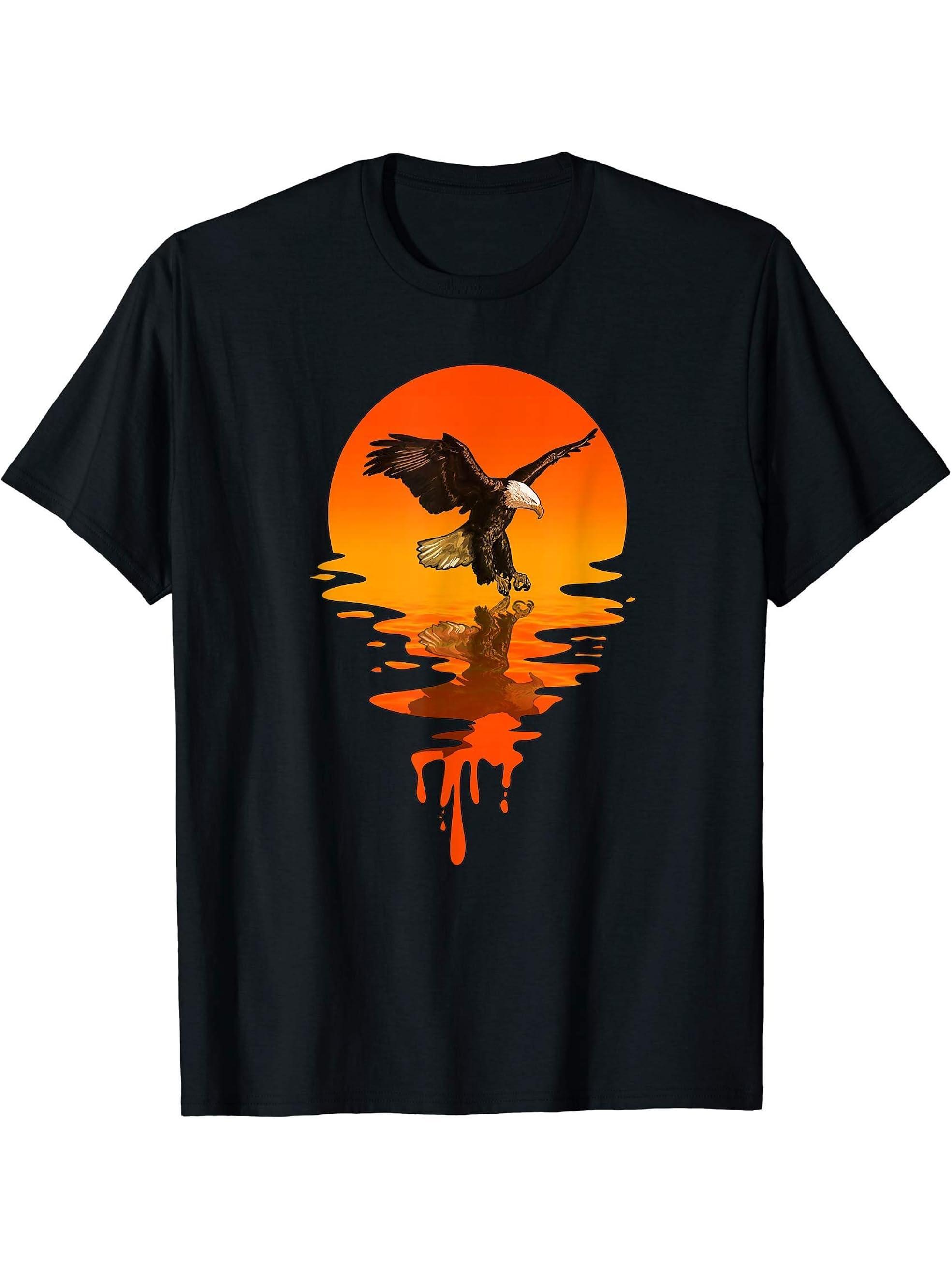 Vintage Retro Style Bald Eagle T-Shirt 180G 100% Cotton Printed Round Neck Short-Sleeve T-Shirt, Gifts for Men Dad Husband Grandpa, S-XXXL, Black