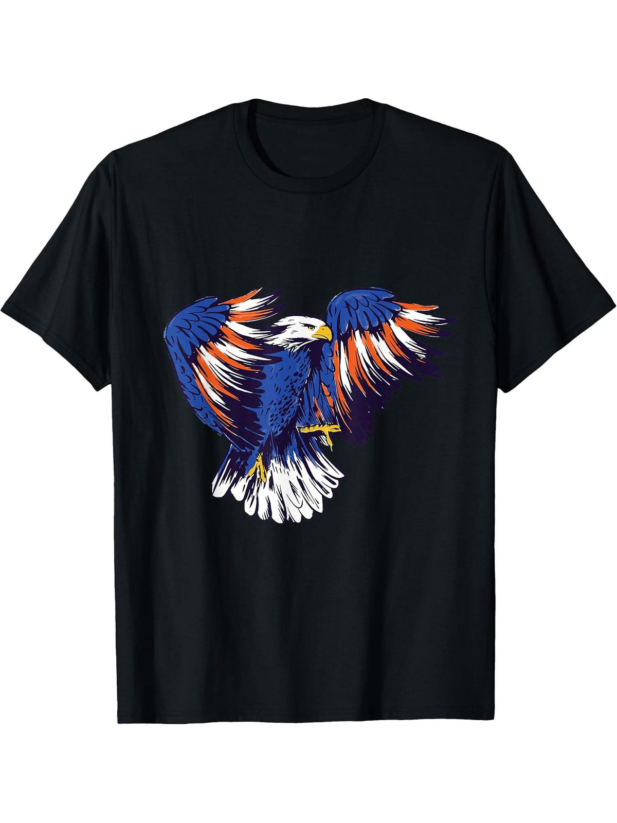 Bald Eagle American Flag Colors 4th of July USA Graphic T-Shirt 180G 100% Cotton Printed Round Neck Short-Sleeve T-Shirt, Gifts for Men Dad Husband Grandpa, S-XXXL, Black