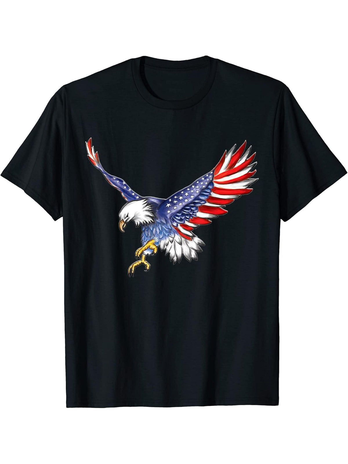 USA Flag Bald Eagle T-shirt American Flag 4th Of July shirt 180G 100% Cotton Printed Round Neck Short-Sleeve T-Shirt, Gifts for Men Dad Husband Grandpa, S-XXXL, Black