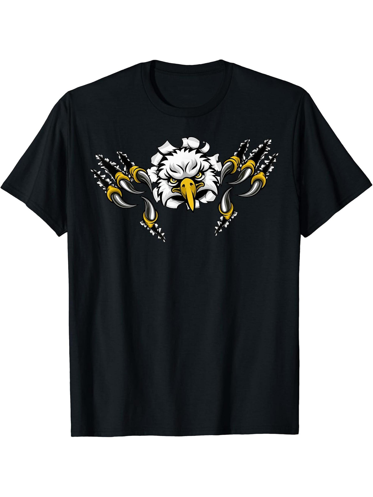 Bald Eagle Hawk Bird Mascot Claws Talons Ripping Design T-Shirt 180G 100% Cotton Printed Round Neck Short-Sleeve T-Shirt, Gifts for Men Dad Husband Grandpa, S-XXXL, Black