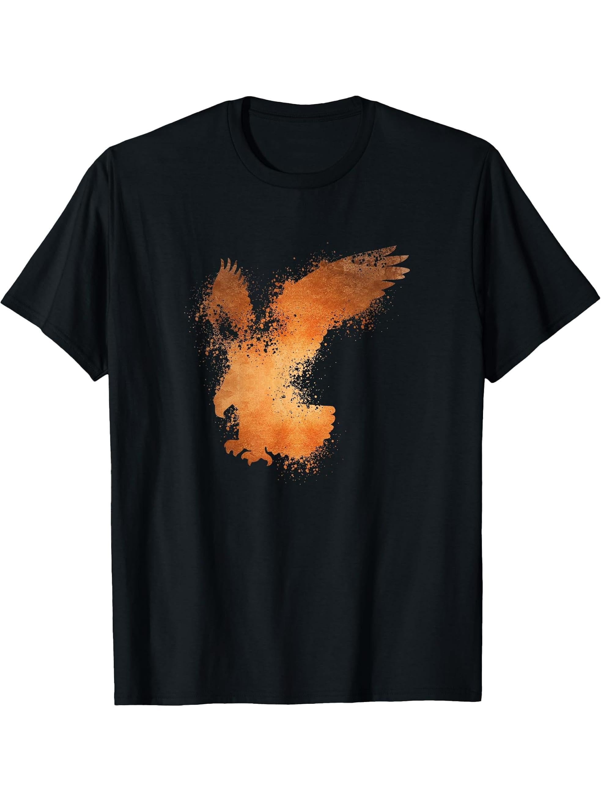 Forest Animal Silhouette | Nature Lover | Bald Eagle Eagle T-Shirt 180G 100% Cotton Printed Round Neck Short-Sleeve T-Shirt, Gifts for Men Dad Husband Grandpa, S-XXXL, Black