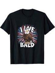 I Love Bald 4th of July Independence Day Bald Eagle T-Shirt T-Shirt 180G 100% Cotton Printed Round Neck Short-Sleeve T-Shirt, Gifts for Men Dad Husband Grandpa, S-XXXL, Black