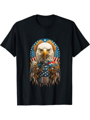 Bald Eagle US American Flag 4th Of July Proud Patriotic T-Shirt 180G 100% Cotton Printed Round Neck Short-Sleeve T-Shirt, Gifts for Men Dad Husband Grandpa, S-XXXL, Black
