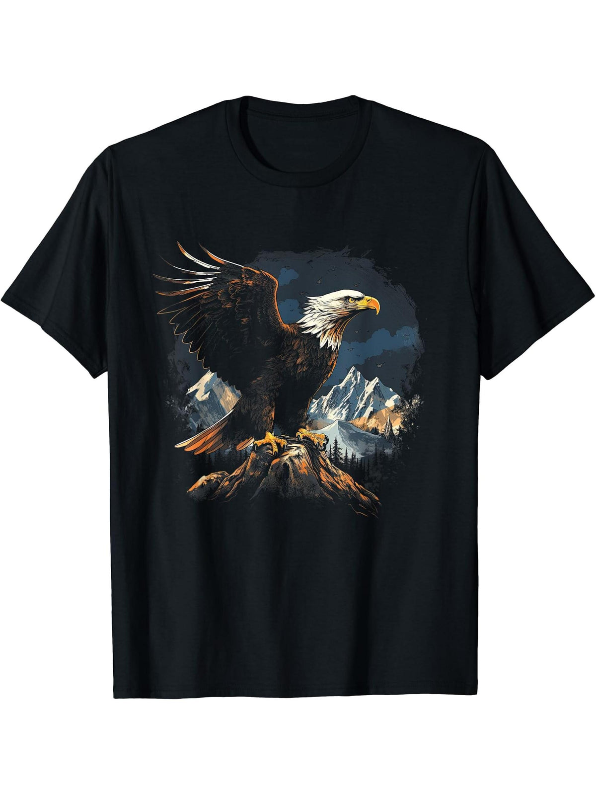 Majestic Breathtaking landscape Bird T-Shirt 180G 100% Cotton Printed Round Neck Short-Sleeve T-Shirt, Gifts for Men Dad Husband Grandpa, S-XXXL, Black