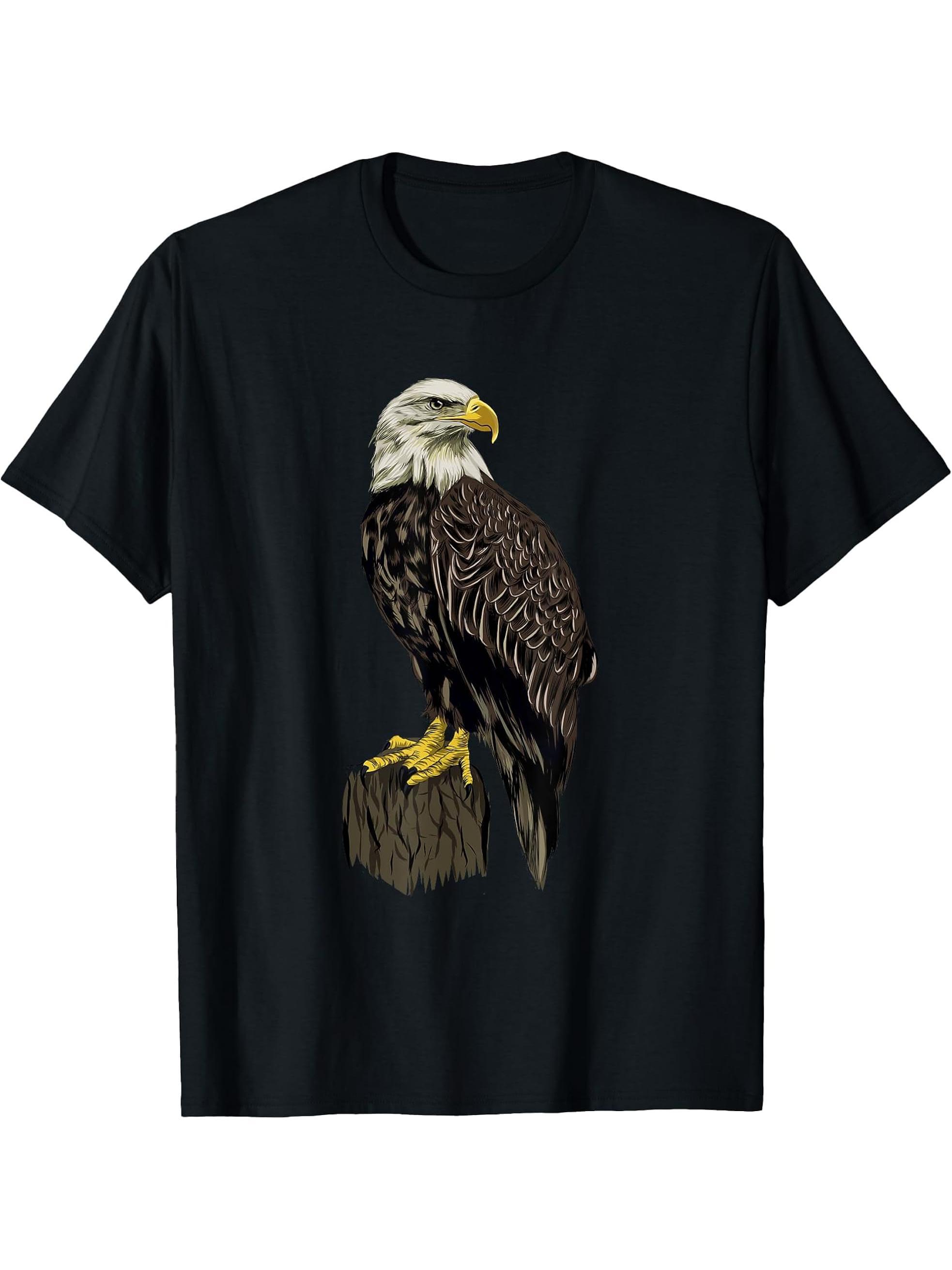 Eagle Bald Eagle T-Shirt 180G 100% Cotton Printed Round Neck Short-Sleeve T-Shirt, Gifts for Men Dad Husband Grandpa, S-XXXL, Black