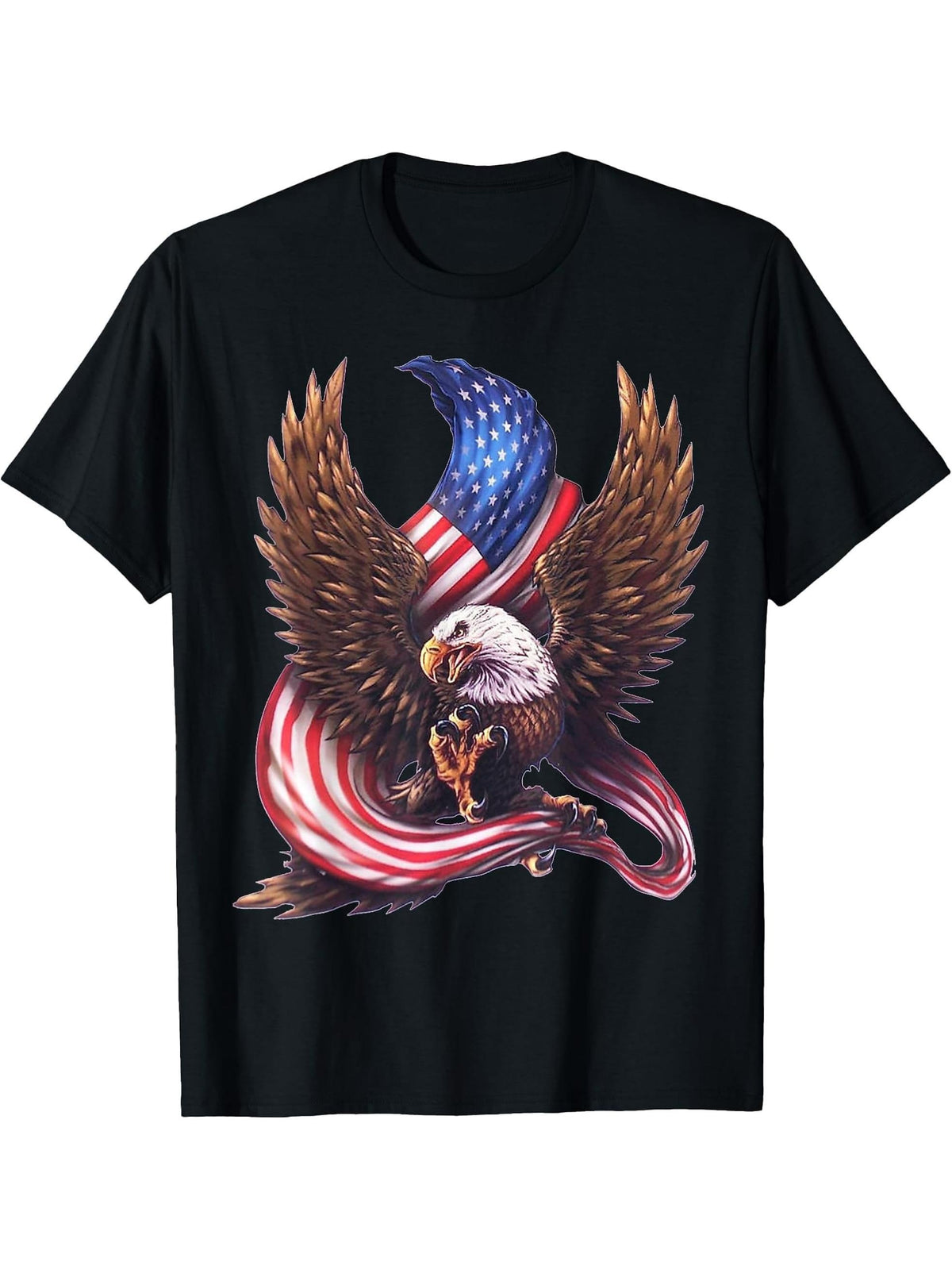 USA Flag Bald Eagle T-shirt American Flag 4th Of July shirt T-Shirt 180G 100% Cotton Printed Round Neck Short-Sleeve T-Shirt, Gifts for Men Dad Husband Grandpa, S-XXXL, Black