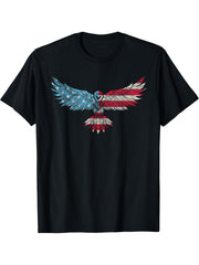 Patriotic USA American Flag Bald Eagle Silhouette T-Shirt 180G 100% Cotton Printed Round Neck Short-Sleeve T-Shirt, Gifts for Men Dad Husband Grandpa, S-XXXL, Black