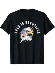Bald Is Beautiful - Patriotic American Bald Eagle T-Shirt 180G 100% Cotton Printed Round Neck Short-Sleeve T-Shirt, Gifts for Men Dad Husband Grandpa, S-XXXL, Black