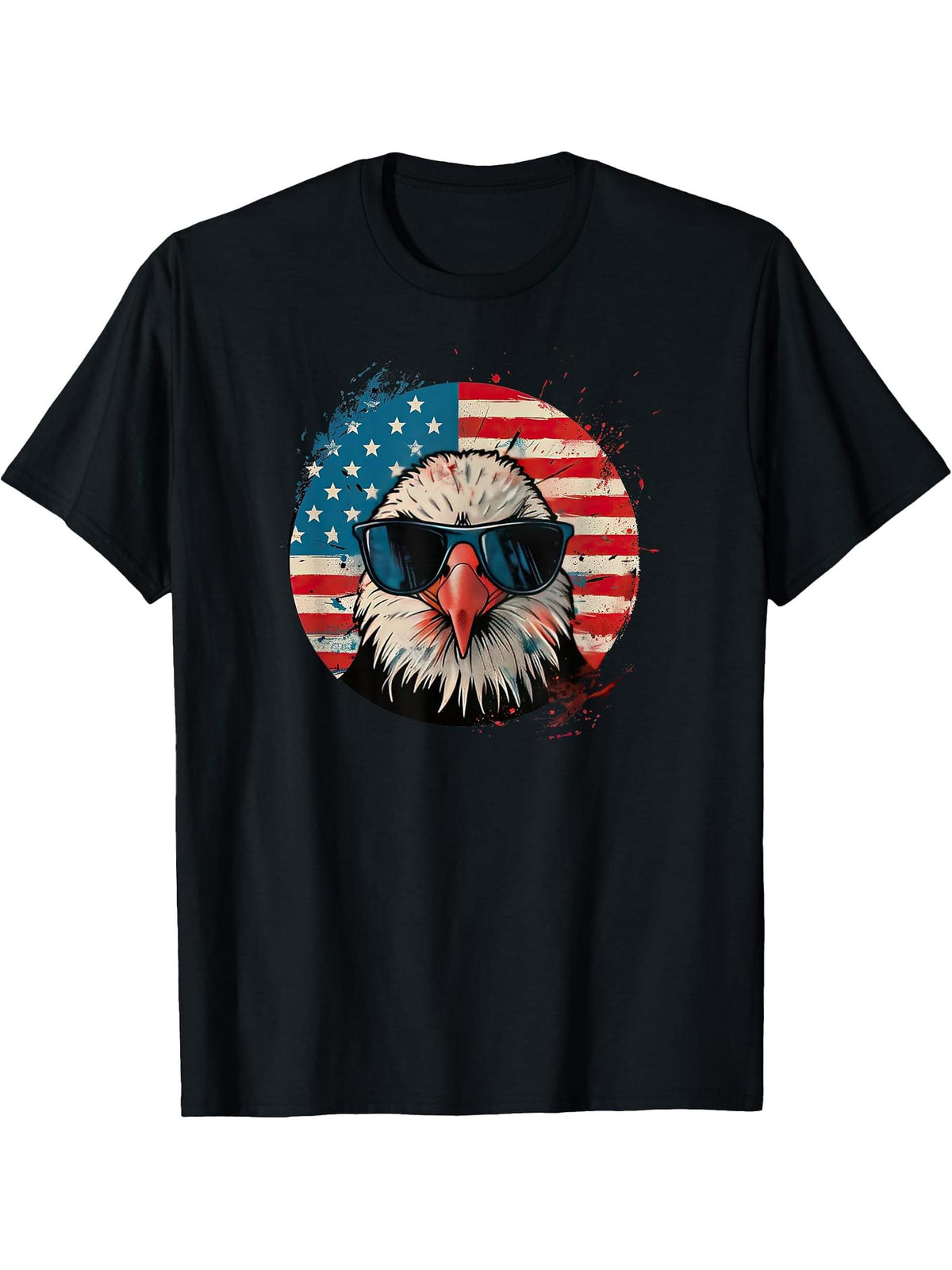 American Bald Eagle, American Flag, Cool T-Shirt 180G 100% Cotton Printed Round Neck Short-Sleeve T-Shirt, Gifts for Men Dad Husband Grandpa, S-XXXL, Black