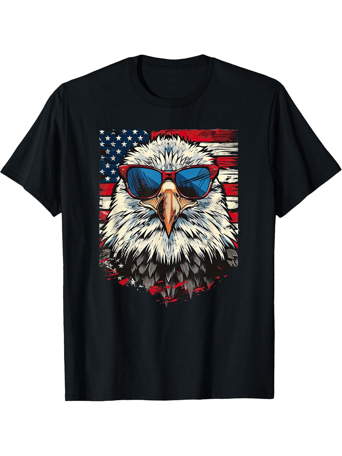 American Bald Eagle, American Flag, Cool T-Shirt 180G 100% Cotton Printed Round Neck Short-Sleeve T-Shirt, Gifts for Men Dad Husband Grandpa, S-XXXL, Black