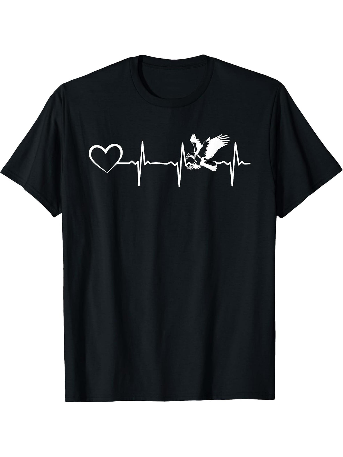 Eagle Heartbeat Heart Eagle Bird Lover Bald Eagle T-Shirt 180G 100% Cotton Printed Round Neck Short-Sleeve T-Shirt, Gifts for Men Dad Husband Grandpa, S-XXXL, Black