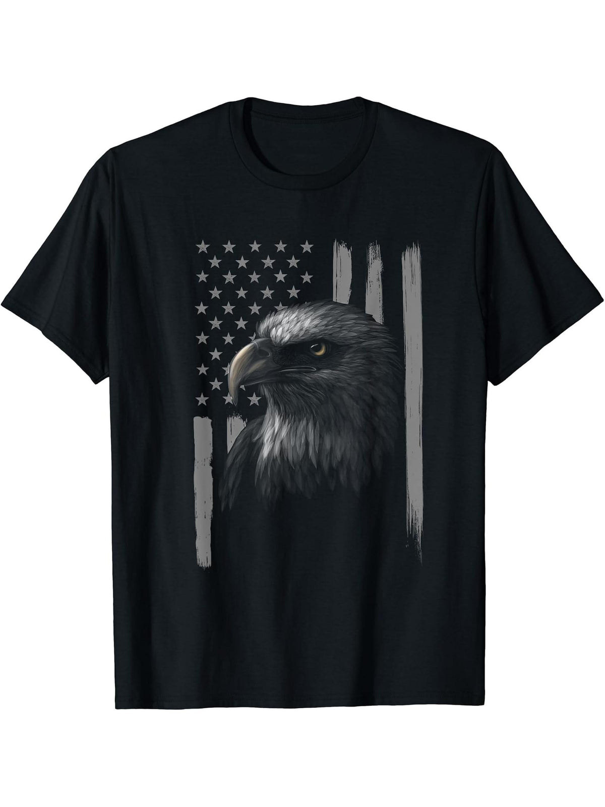 Independence Eagle Patriotic American Flag Glory Bald Eagle- T-Shirt 180G 100% Cotton Printed Round Neck Short-Sleeve T-Shirt, Gifts for Men Dad Husband Grandpa, S-XXXL, Black