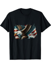 Bald Eagle & Patriotic American Flag T-Shirt 180G 100% Cotton Printed Round Neck Short-Sleeve T-Shirt, Gifts for Men Dad Husband Grandpa, S-XXXL, Black