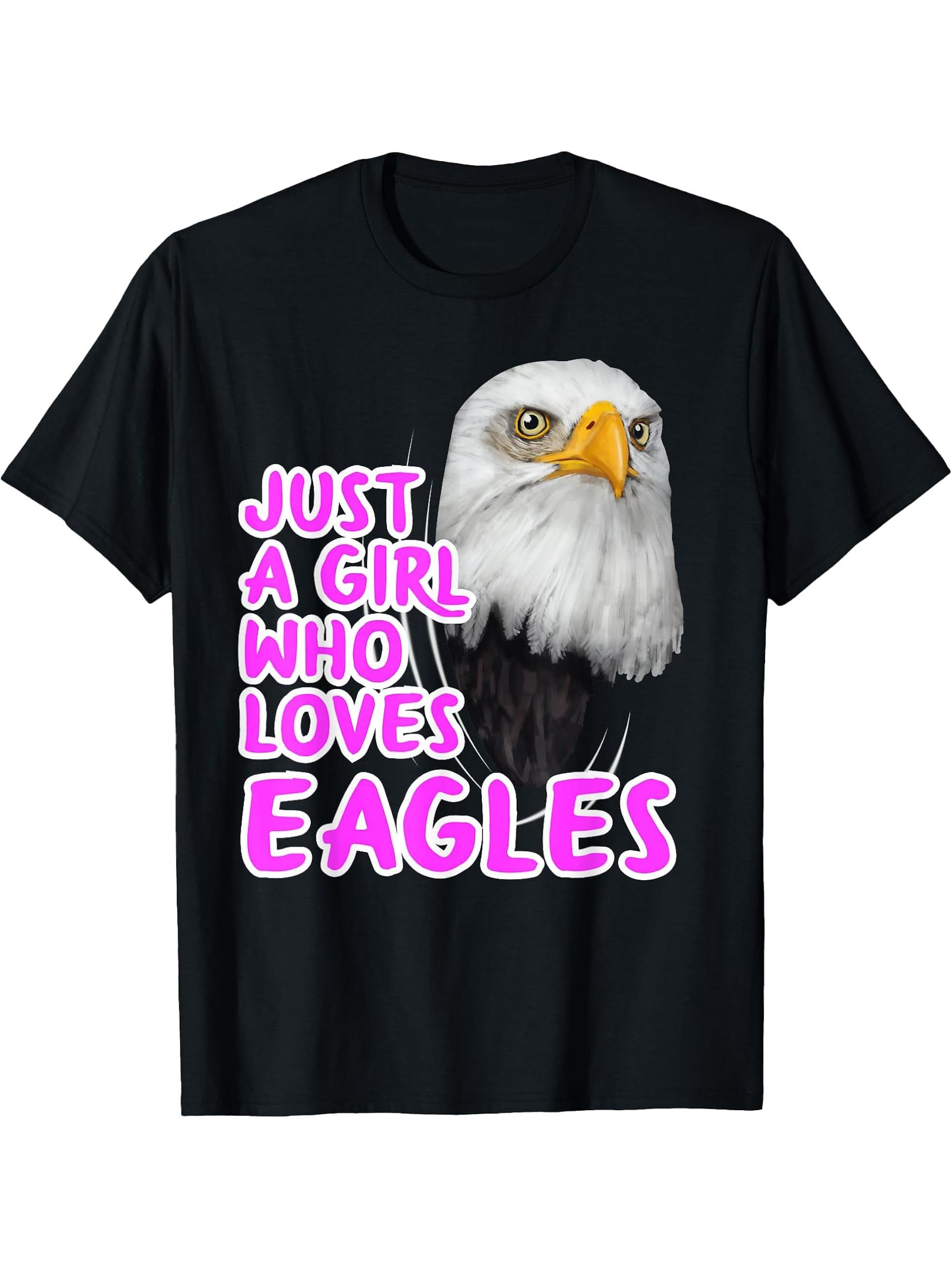 Just A Girl Who Loves Eagles Clothes Women Gift Bald Eagle T-Shirt 180G 100% Cotton Printed Round Neck Short-Sleeve T-Shirt, Gifts for Men Dad Husband Grandpa, S-XXXL, Black