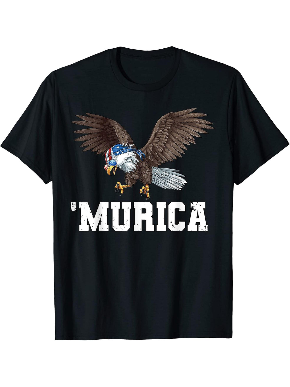 Bald Eagle T-Shirt Men Women Patriotic 4th of July Murica T-Shirt 180G 100% Cotton Printed Round Neck Short-Sleeve T-Shirt, Gifts for Men Dad Husband Grandpa, S-XXXL, Black