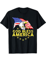 God Bless America Patriotic Bald Eagle US American Flag T-Shirt 180G 100% Cotton Printed Round Neck Short-Sleeve T-Shirt, Gifts for Men Dad Husband Grandpa, S-XXXL, Black