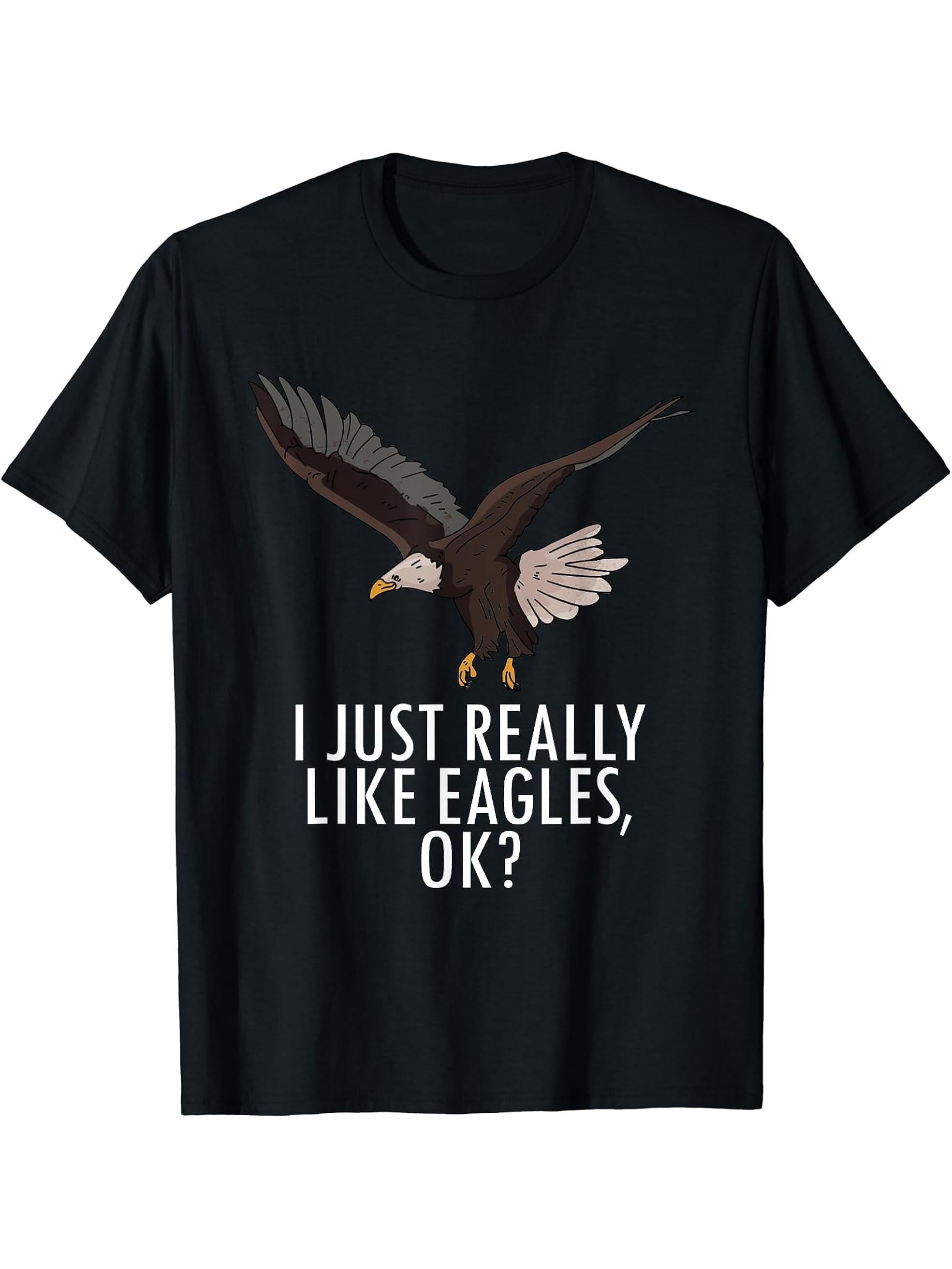 I Just Really Like Eagles Ok Funny American Bald Eagle Lover T-Shirt 180G 100% Cotton Printed Round Neck Short-Sleeve T-Shirt, Gifts for Men Dad Husband Grandpa, S-XXXL, Black