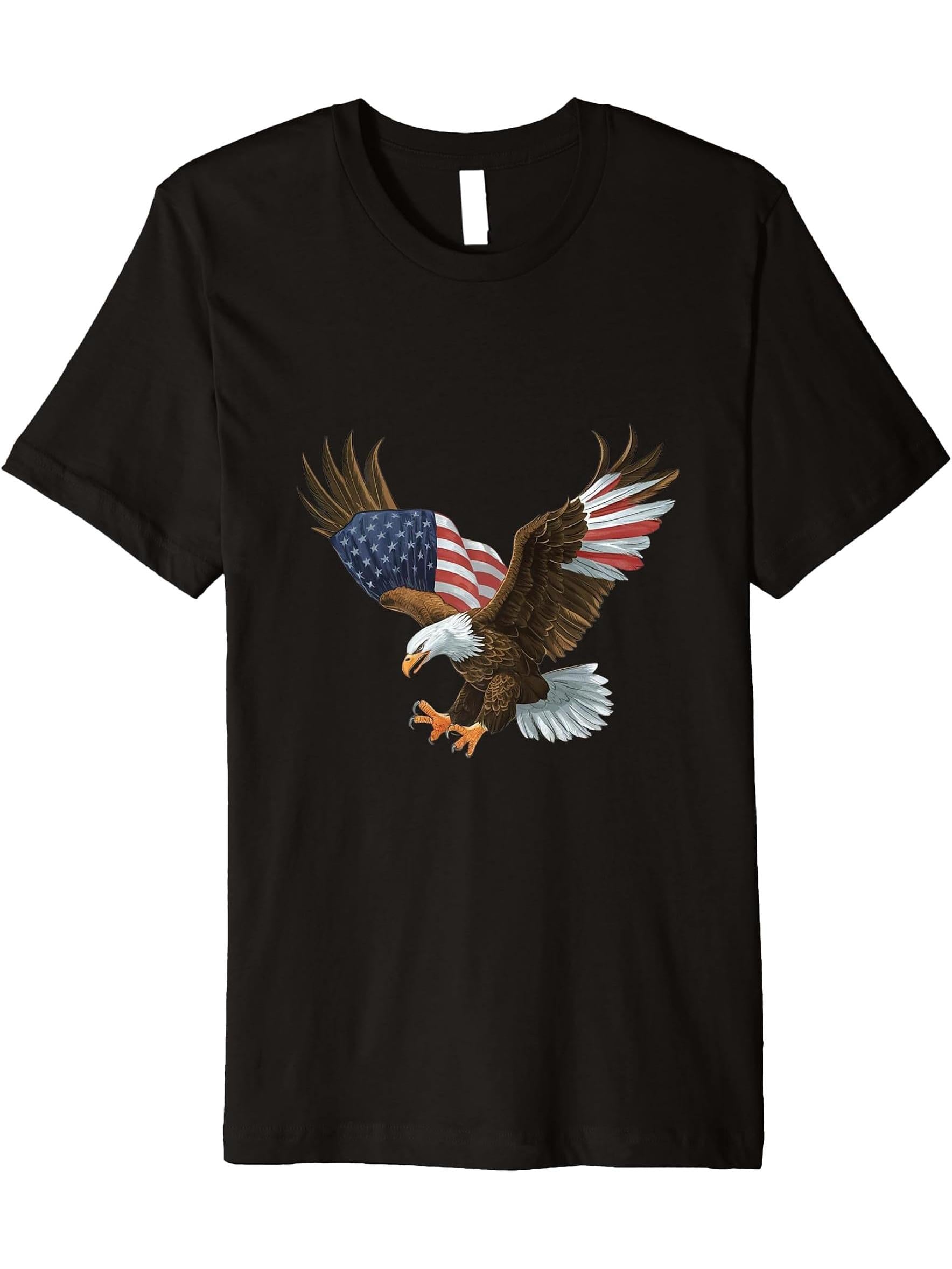 USA Flag Bald Eagle American Flag 4th Of July Premium T-Shirt 180G 100% Cotton Printed Round Neck Short-Sleeve T-Shirt, Gifts for Men Dad Husband Grandpa, S-XXXL, Black