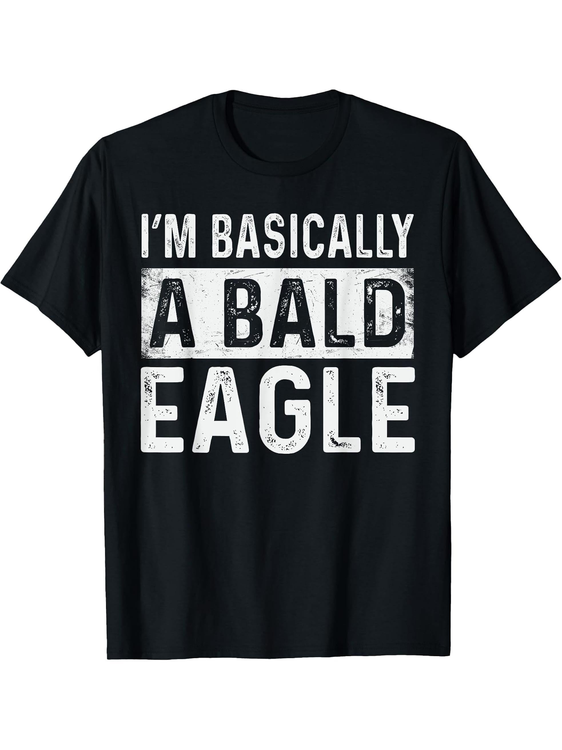 Funny Bald Eagle T-Shirt 180G 100% Cotton Printed Round Neck Short-Sleeve T-Shirt, Gifts for Men Dad Husband Grandpa, S-XXXL, Black