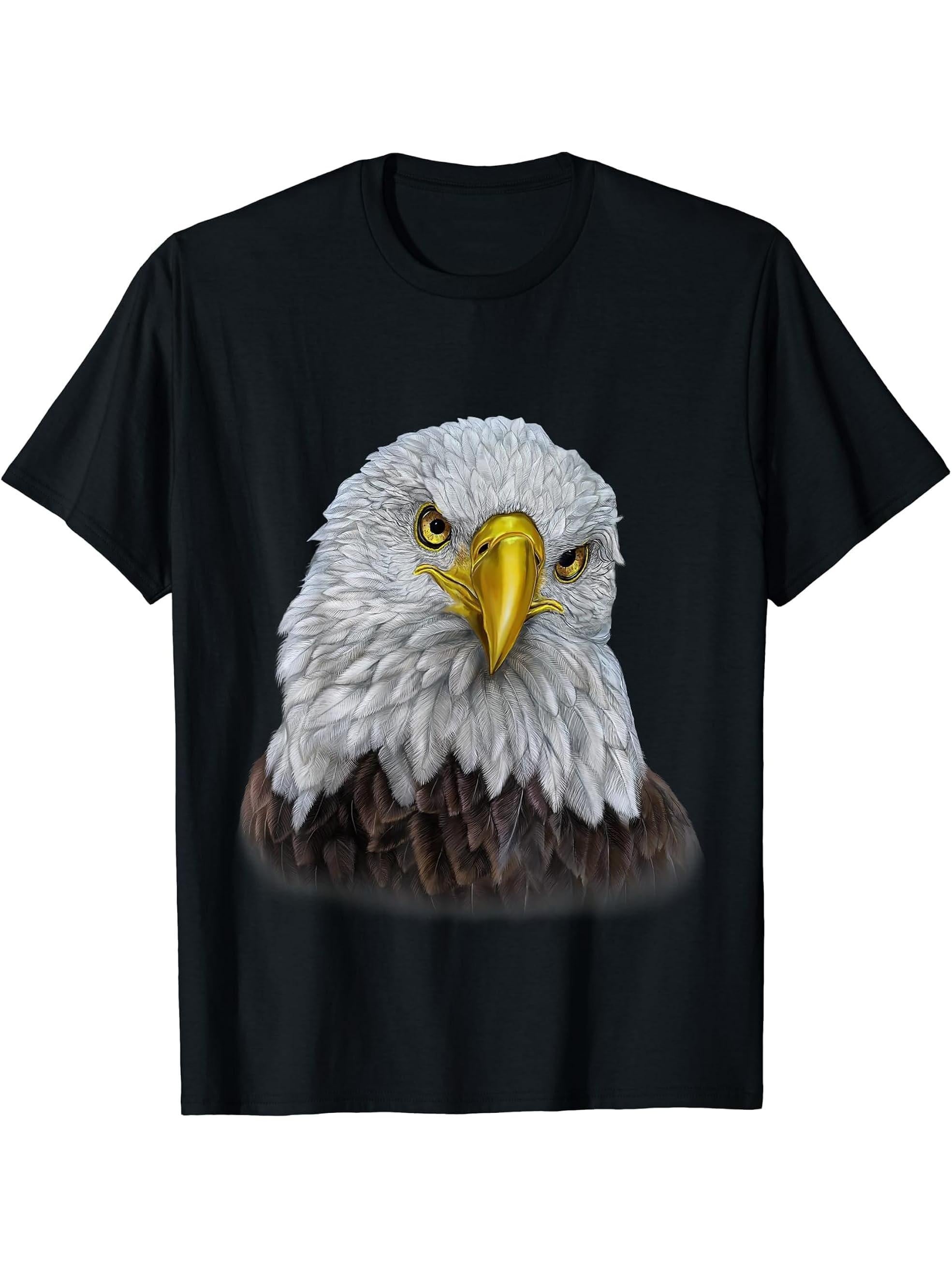 T-Shirt, North America Bald Eagle Bust, Bird 180G 100% Cotton Printed Round Neck Short-Sleeve T-Shirt, Gifts for Men Dad Husband Grandpa, S-XXXL, Black