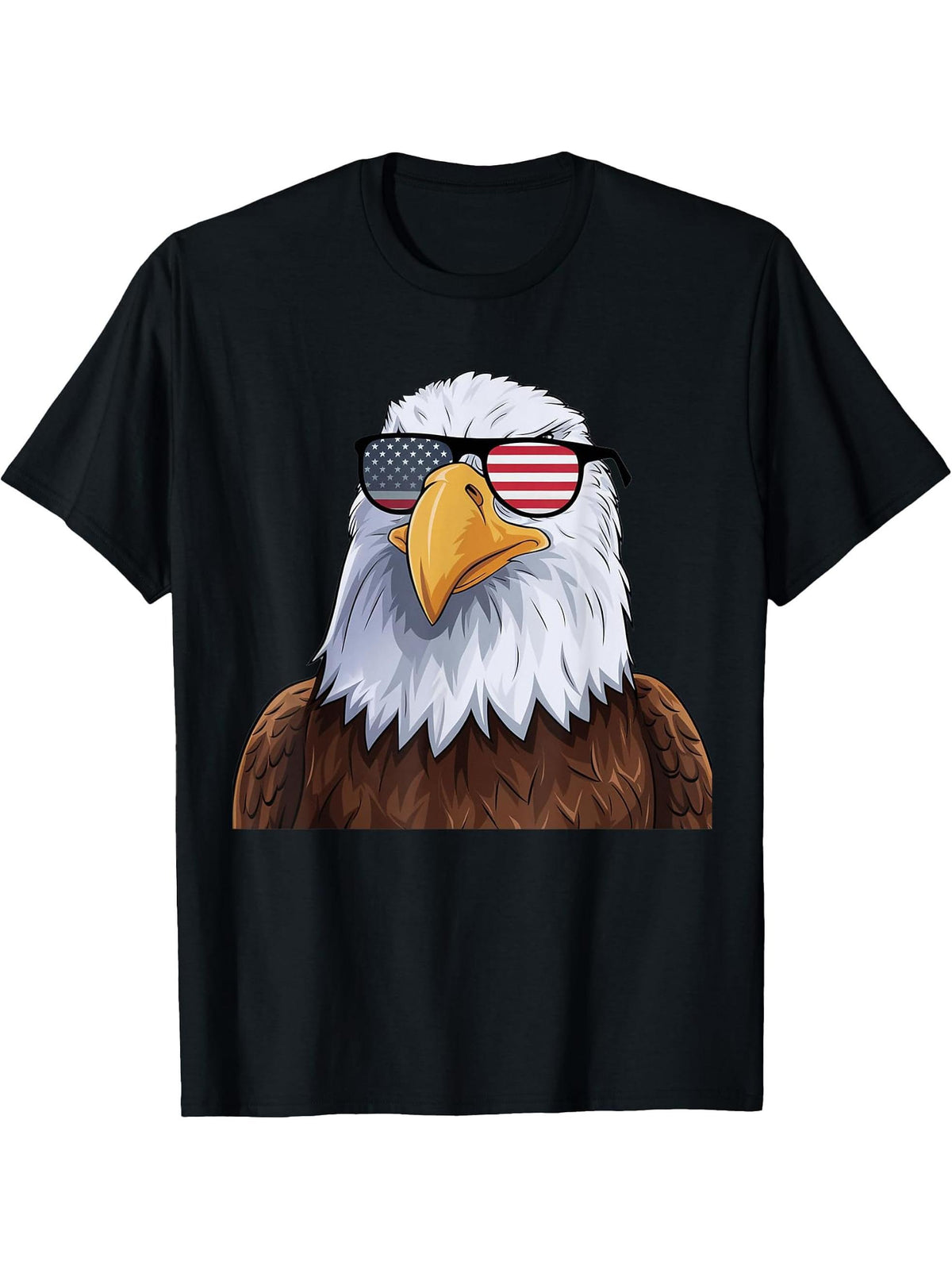 Bald Eagle with Sunglasses Design T-Shirt 180G 100% Cotton Printed Round Neck Short-Sleeve T-Shirt, Gifts for Men Dad Husband Grandpa, S-XXXL, Black