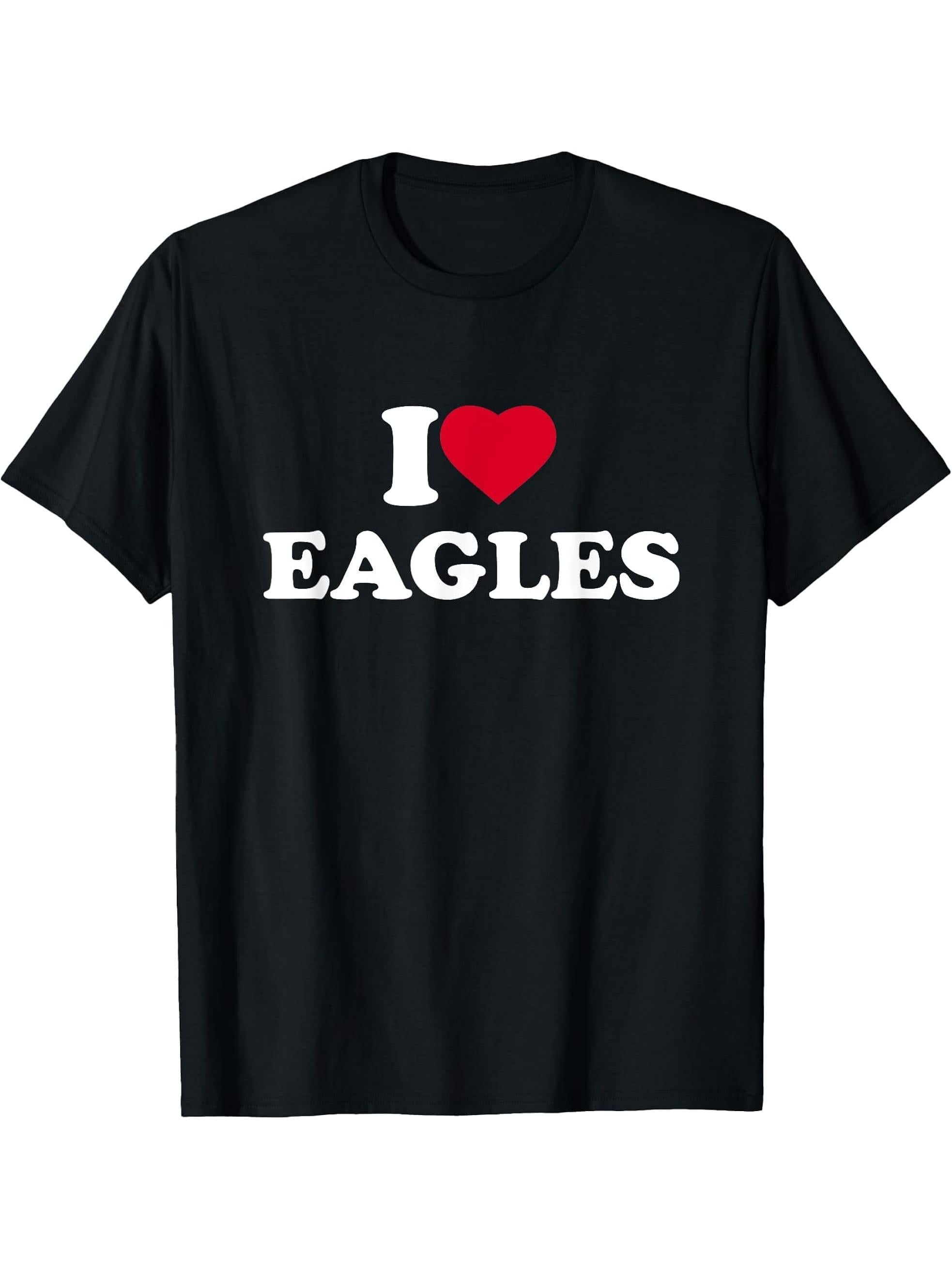 I Love Eagles Heart Animal Lover Bald T-Shirt 180G 100% Cotton Printed Round Neck Short-Sleeve T-Shirt, Gifts for Men Dad Husband Grandpa, S-XXXL, Black