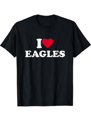 I Love Eagles Heart Animal Lover Bald T-Shirt 180G 100% Cotton Printed Round Neck Short-Sleeve T-Shirt, Gifts for Men Dad Husband Grandpa, S-XXXL, Black