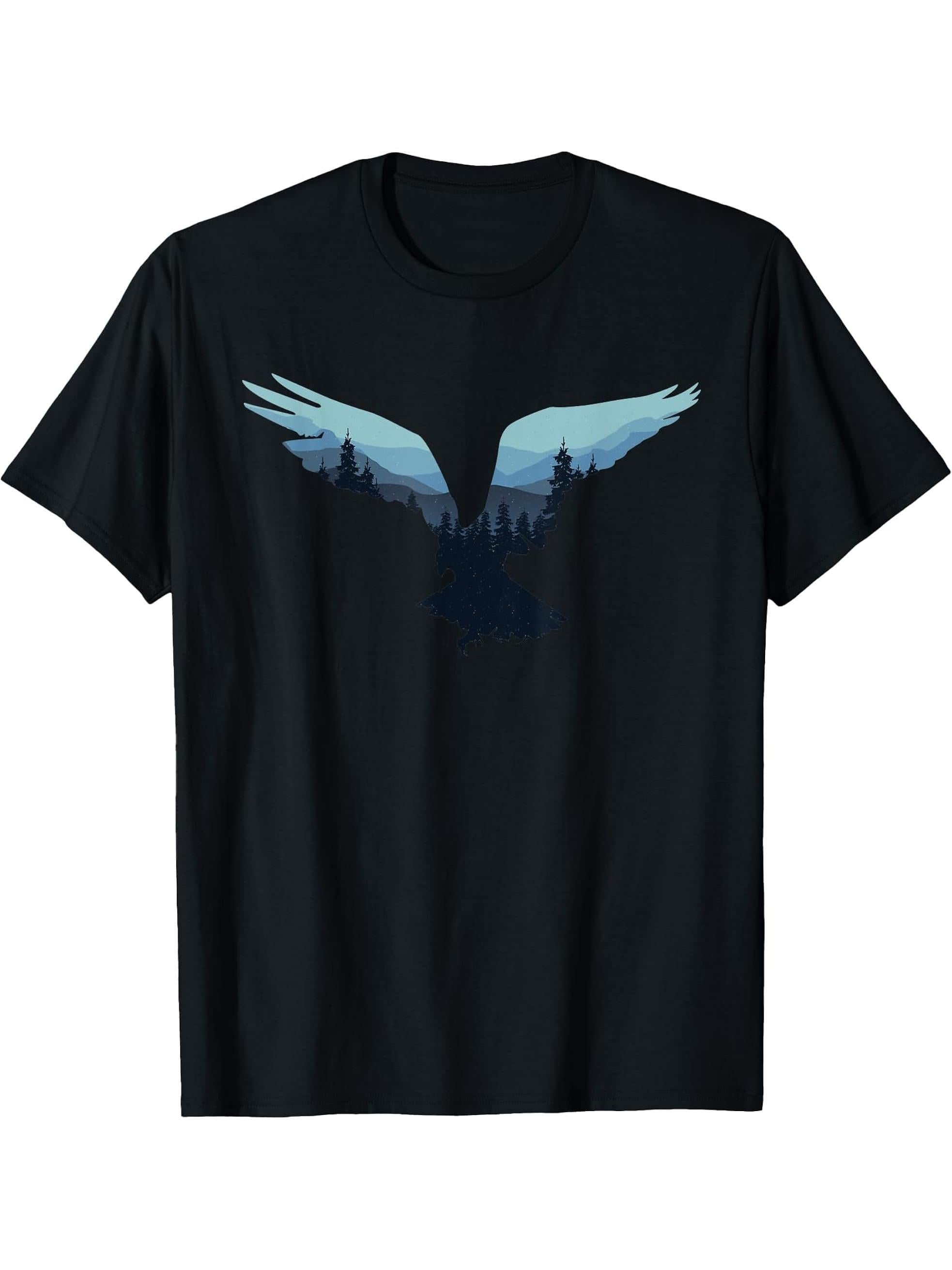 Beautiful Flying Eagle Night Sky Forest Bird Silhouette T-Shirt 180G 100% Cotton Printed Round Neck Short-Sleeve T-Shirt, Gifts for Men Dad Husband Grandpa, S-XXXL, Black