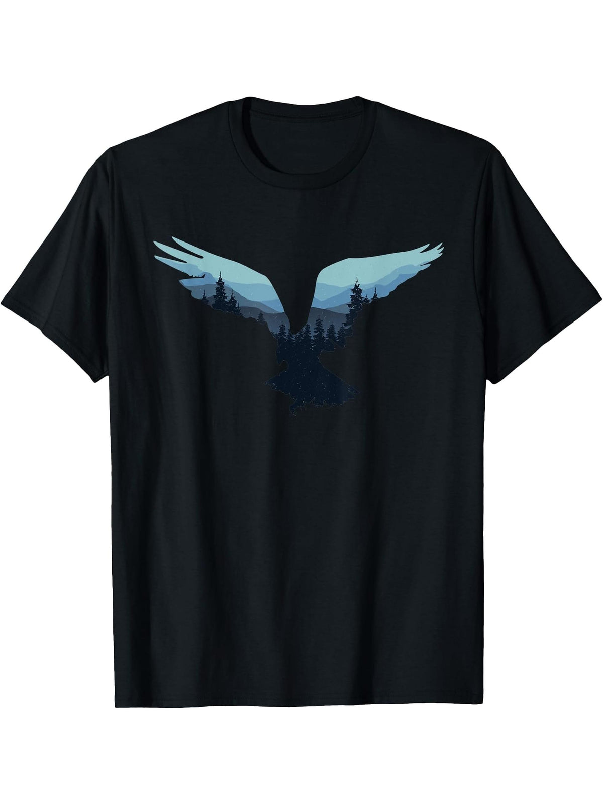 Beautiful Flying Eagle Night Sky Forest Bird Silhouette T-Shirt 180G 100% Cotton Printed Round Neck Short-Sleeve T-Shirt, Gifts for Men Dad Husband Grandpa, S-XXXL, Black