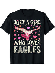 Eagle Just A Girl Who Loves Eagles Flowers Women Bird Floral T-Shirt 180G 100% Cotton Printed Round Neck Short-Sleeve T-Shirt, Gifts for Men Dad Husband Grandpa, S-XXXL, Black
