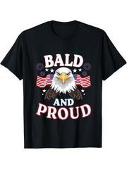 Bald And Proud 4th of July Independence Day Bald Eagle T-Shirt 180G 100% Cotton Printed Round Neck Short-Sleeve T-Shirt, Gifts for Men Dad Husband Grandpa, S-XXXL, Black